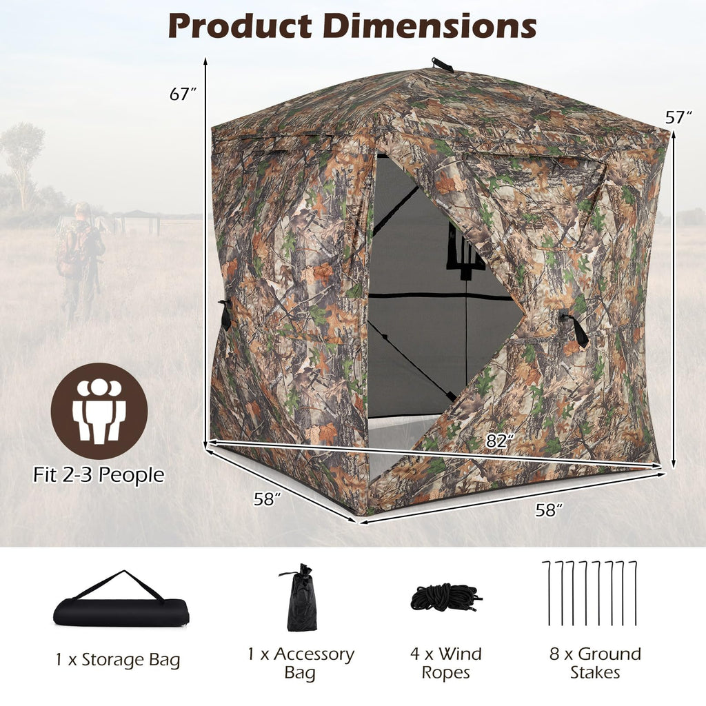 Tangkula 2-3 Person Pop-Up Deer Blind with Resilient Oxford Fabric & Silent Magnetic Door