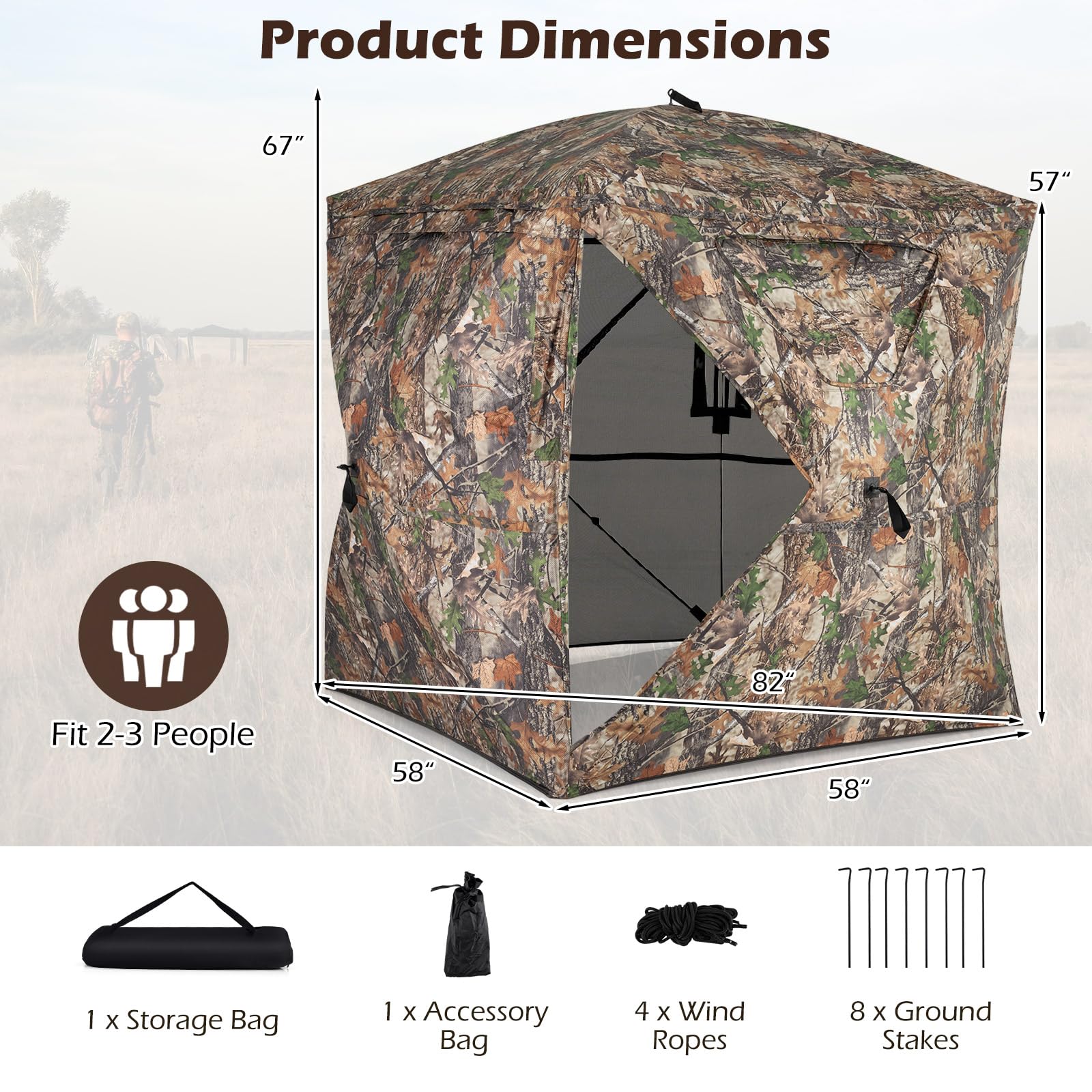 Tangkula 2-3 Person Pop-Up Deer Blind with Resilient Oxford Fabric & Silent Magnetic Door