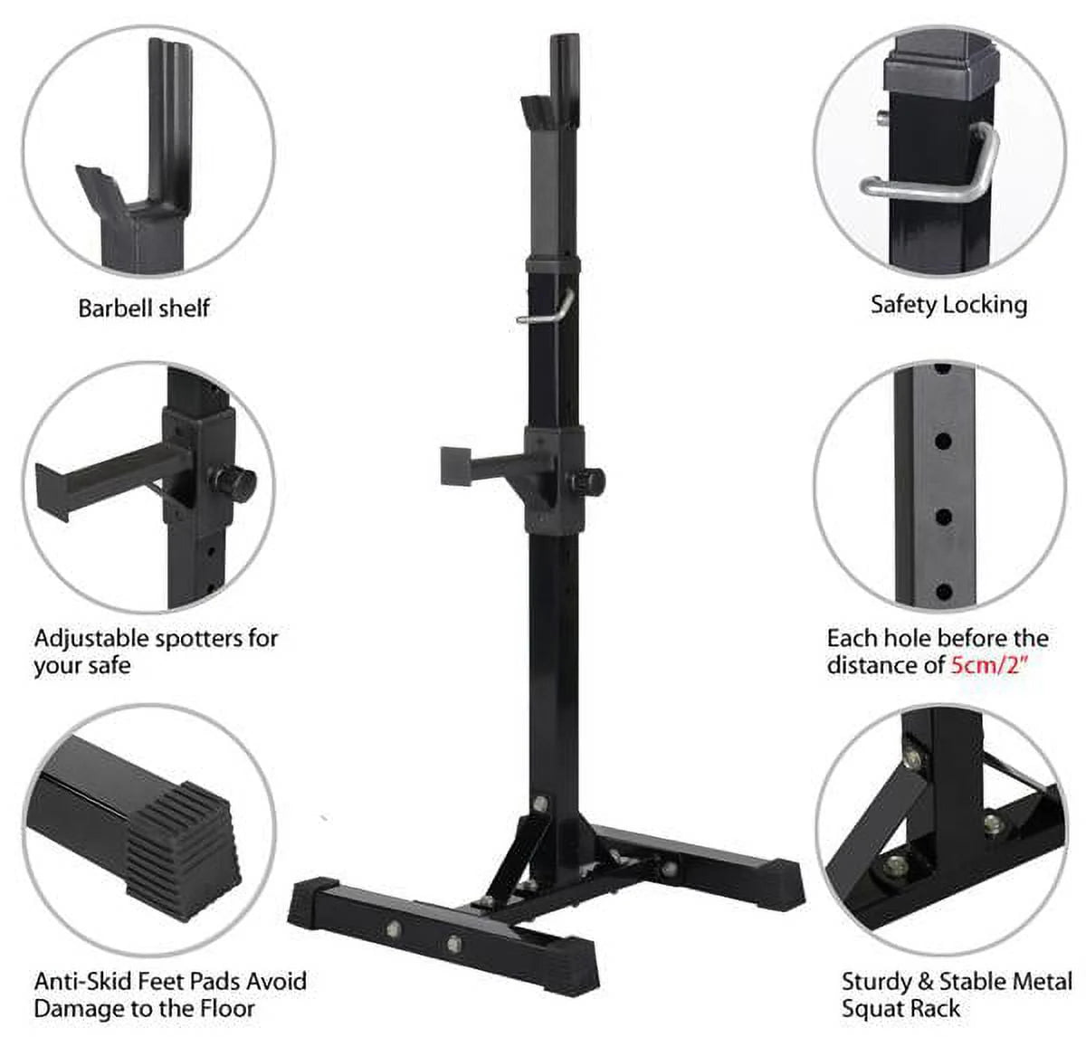 2 - Piece Adjustable Squat Stand Rack or Barbell Free Press Bench, Black