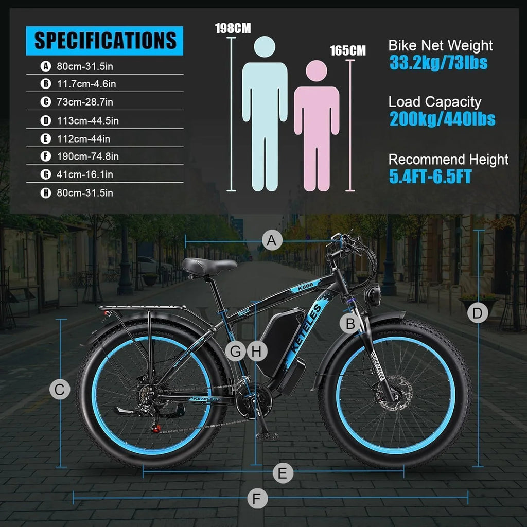 KETELES Electric Bike for Adults, Peak 4000W Dual Motor Ebike，26" Fat Tire Electric Mountain Bike, 48V 23AH Removable Battery UL 2849
