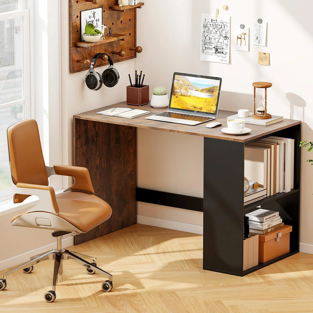Tangkula 44 Inch Wooden Computer Desk with Bookshelf for Small Space