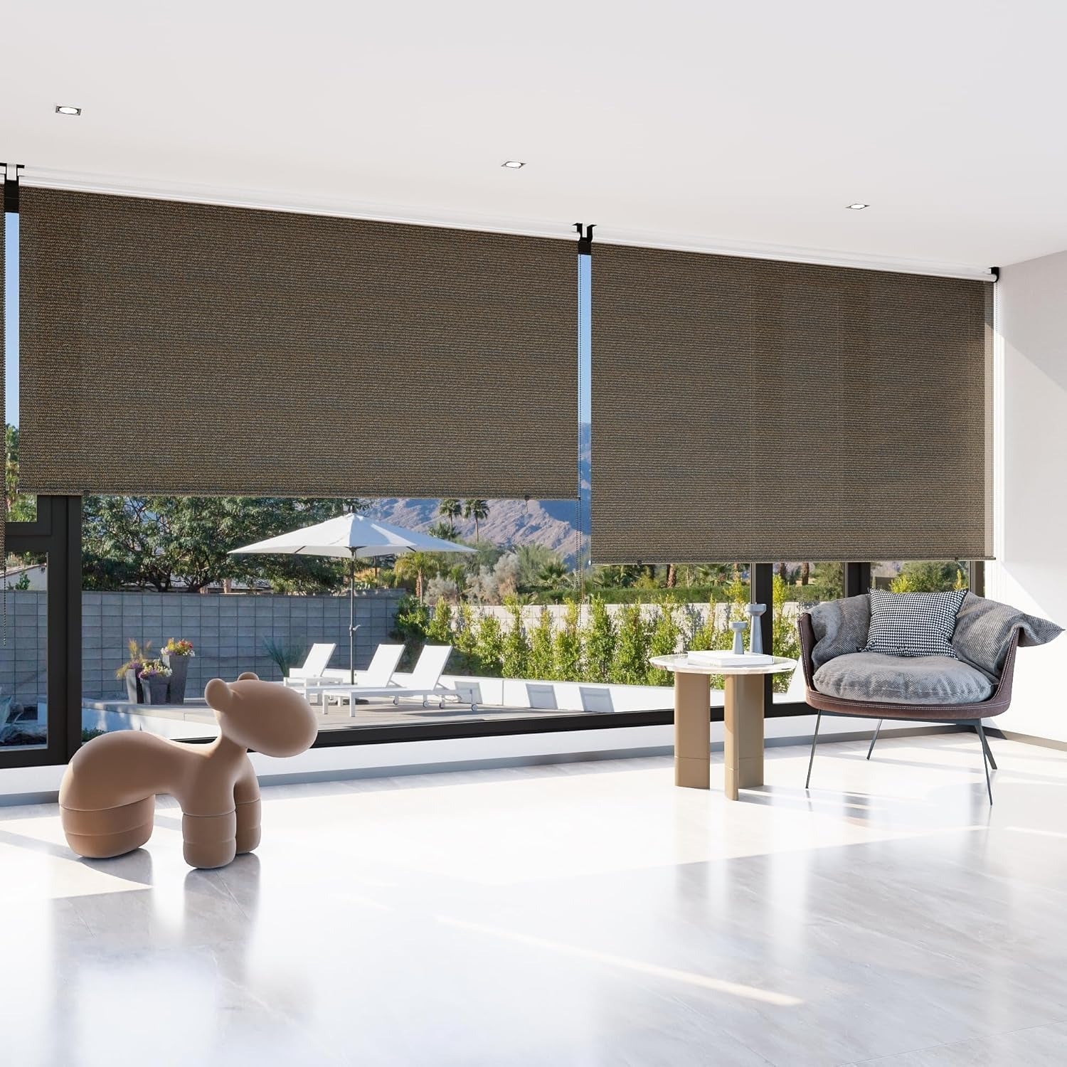 AECOJOY Outdoor Roller Shade, 8'(W) x6'(H) Sun Shade Cover Canopy, Mocha&Gray