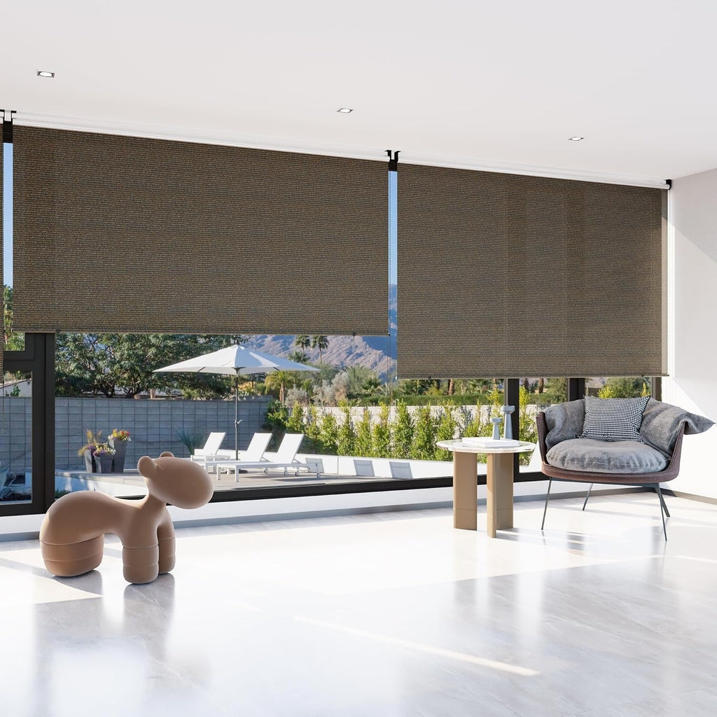 AECOJOY Outdoor Roller Shade, 8'(W) x8'(H) Sun Shade Cover Canopy, Mocha&Gray
