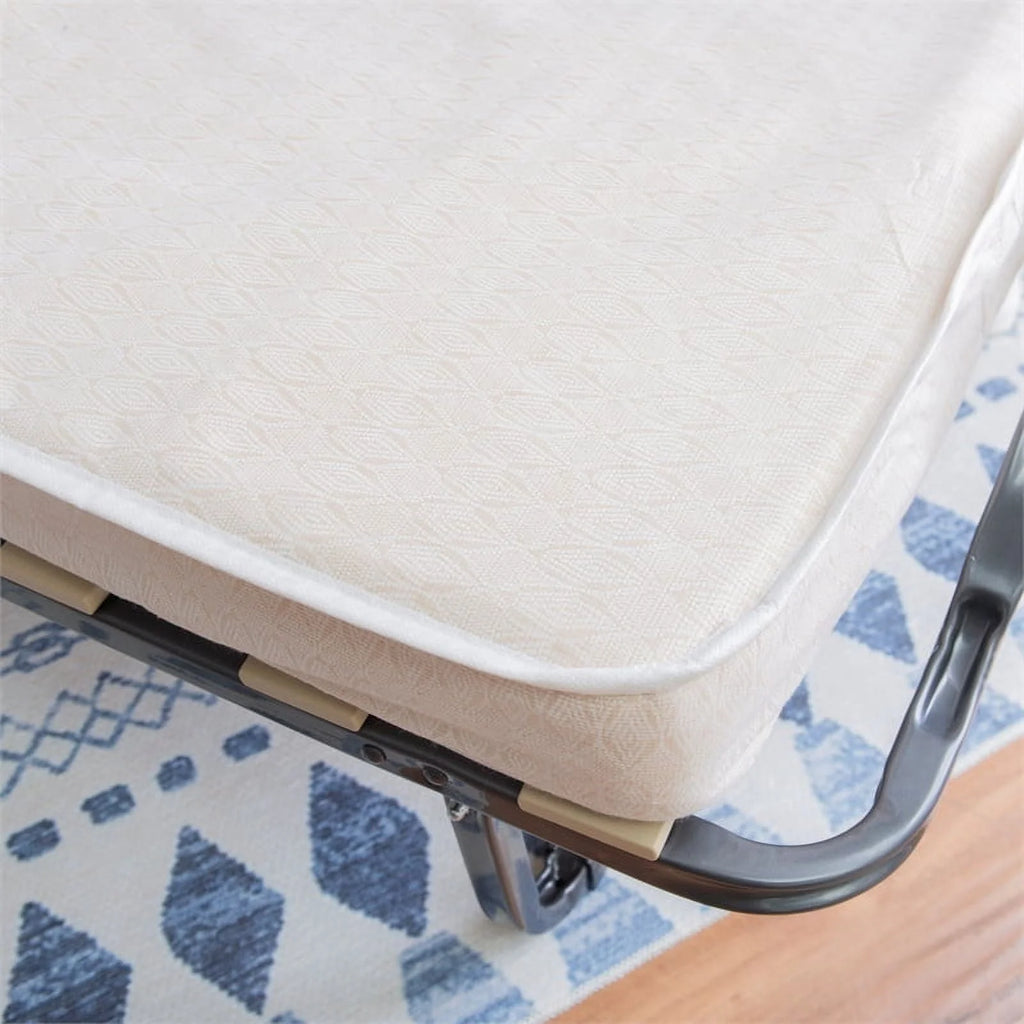Riverbay Furniture Metal Folding Bed with Memory Foam Mattress in Beige