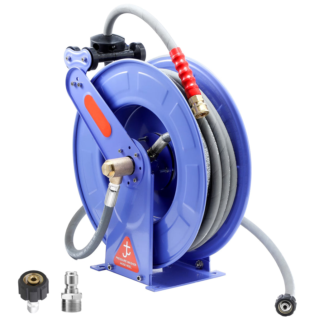 Auto - Retractable Pressure Washer Hose Reel, 50FT x 3/8" Heavy Duty Steel Power Washer Hose Reel Dual Arm, 4000 PSI