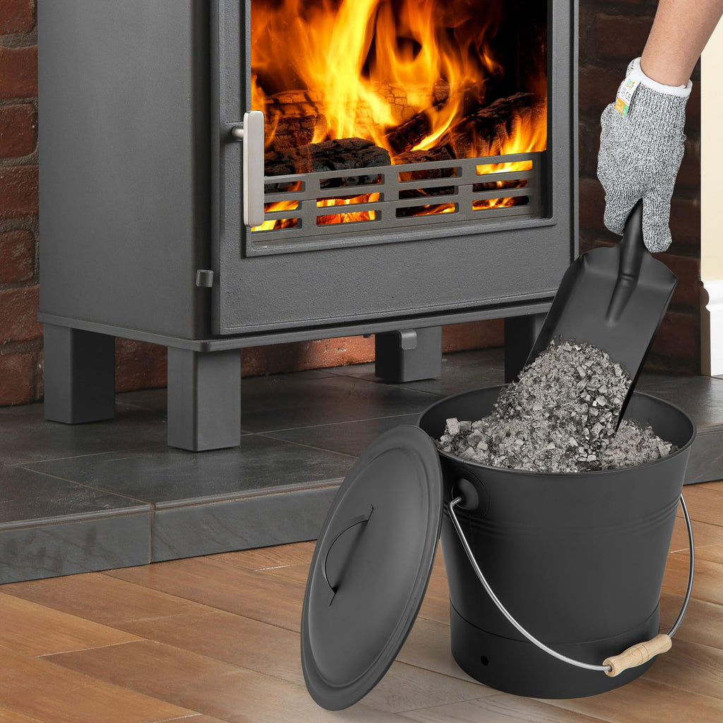 Tangkula Ash Bucket with Lid | 2 Gallon Metal Fireplace Bucket with Handle