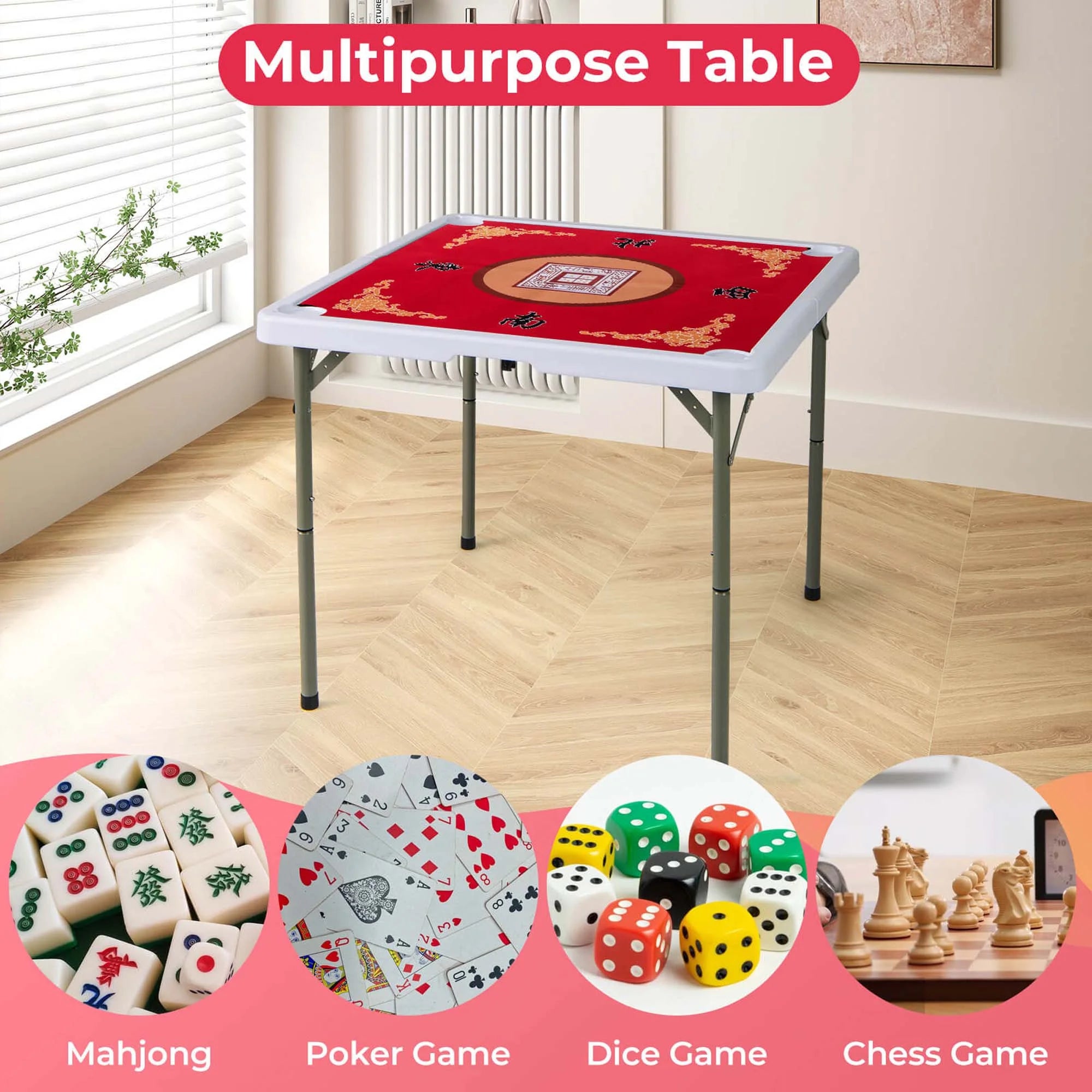 Costway 35" Folding Mahjong Table with Cup Holders & Smooth Felt Mat Carrying Handle Green