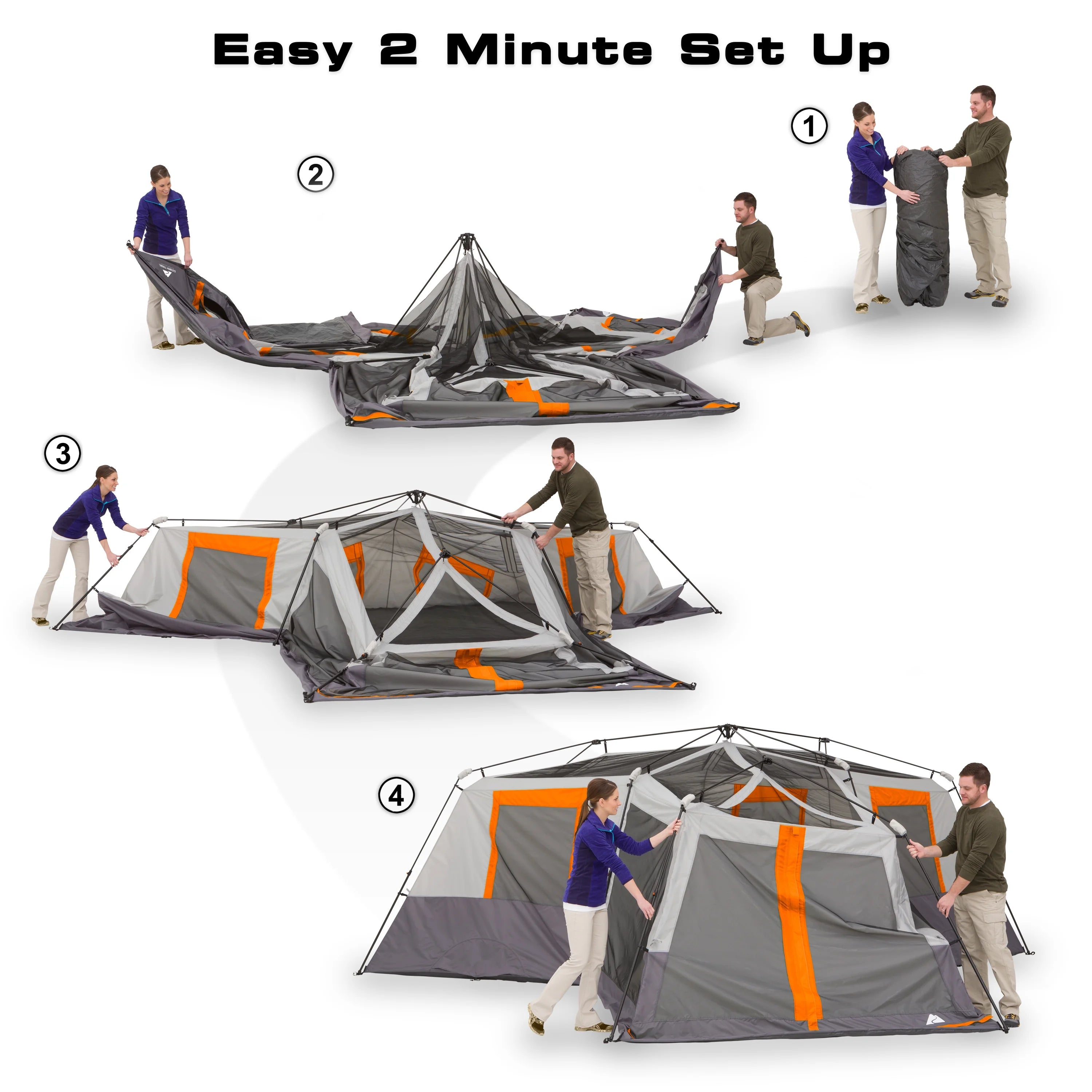 Ozark Trail 20' x 18' 12 - Person 3 - Room Instant Cabin Tent with Screen Room, 56.5 lb