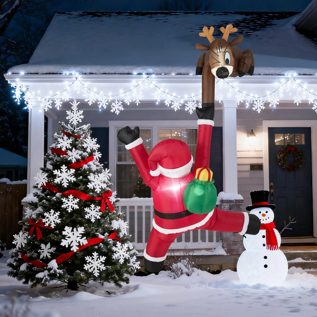 Tangkula 8.5 FT Christmas Inflatable Reindeer & Climbing Santa Claus