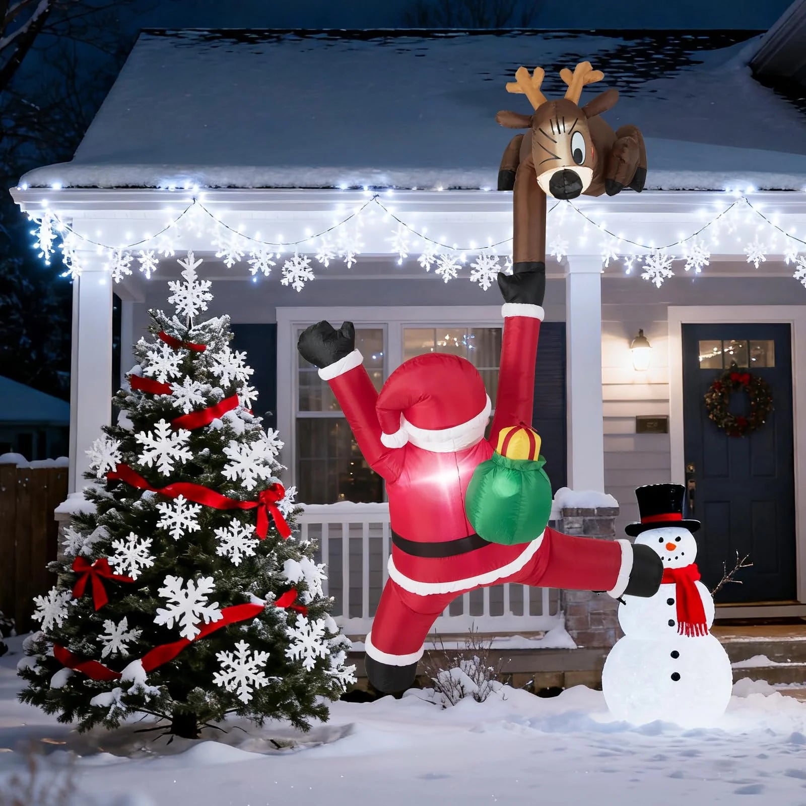 Tangkula 8.5 FT Christmas Inflatable Reindeer & Climbing Santa Claus