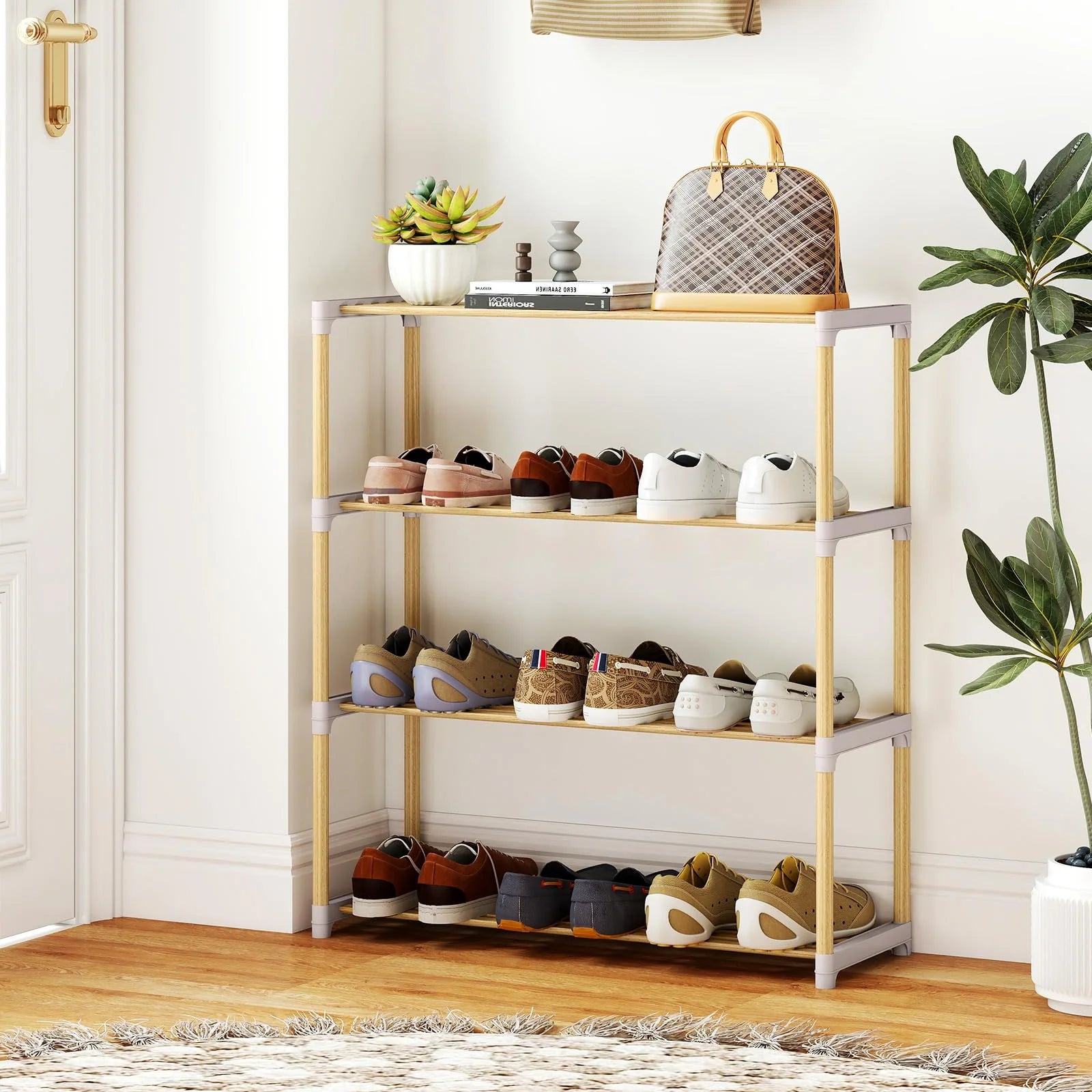 Tangkula 4-Tier Solid Wood Shoe Rack