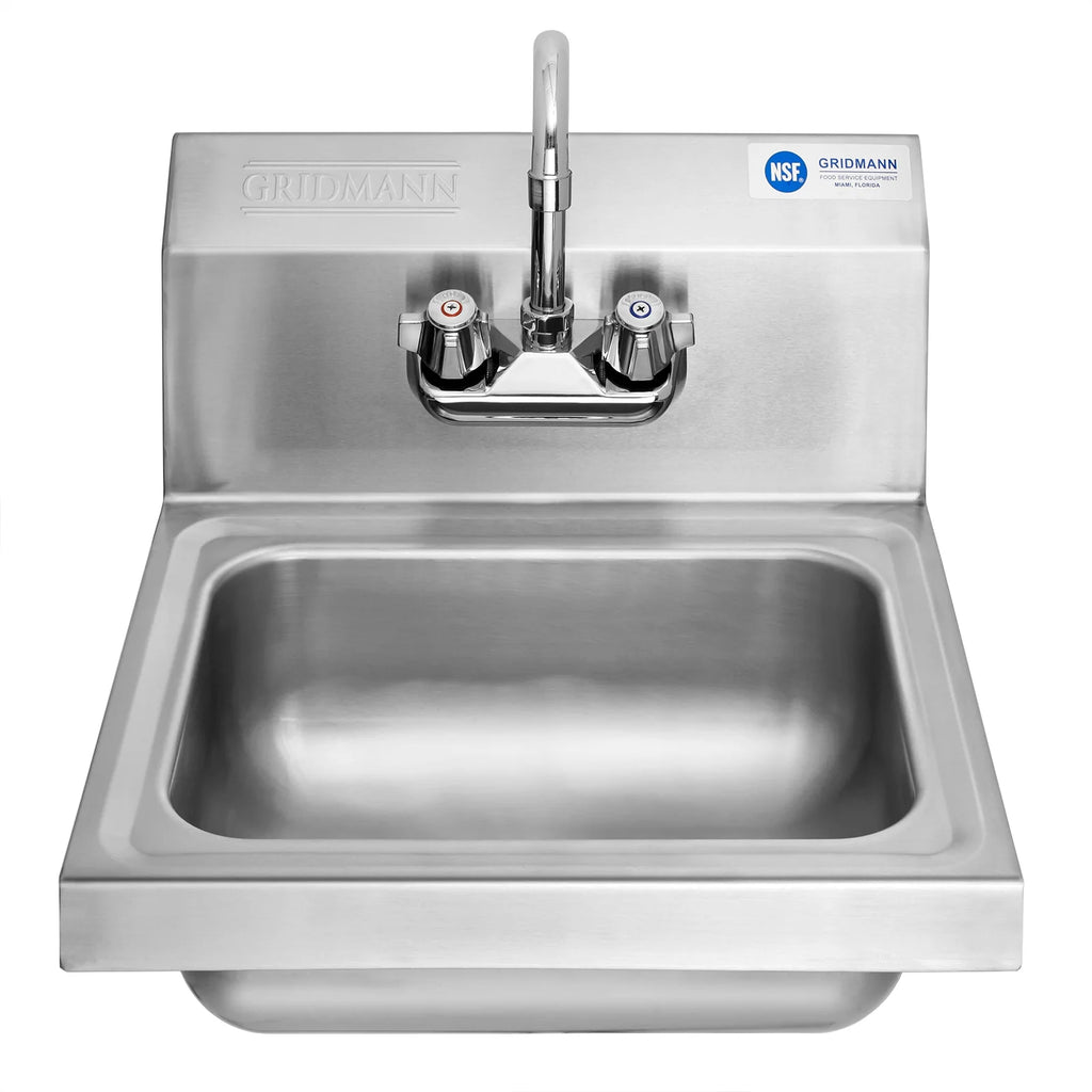 GRIDMANN Commercial NSF Stainless Steel Hand Washing Sink W/ Side Splashes & Faucet, Wall Mount