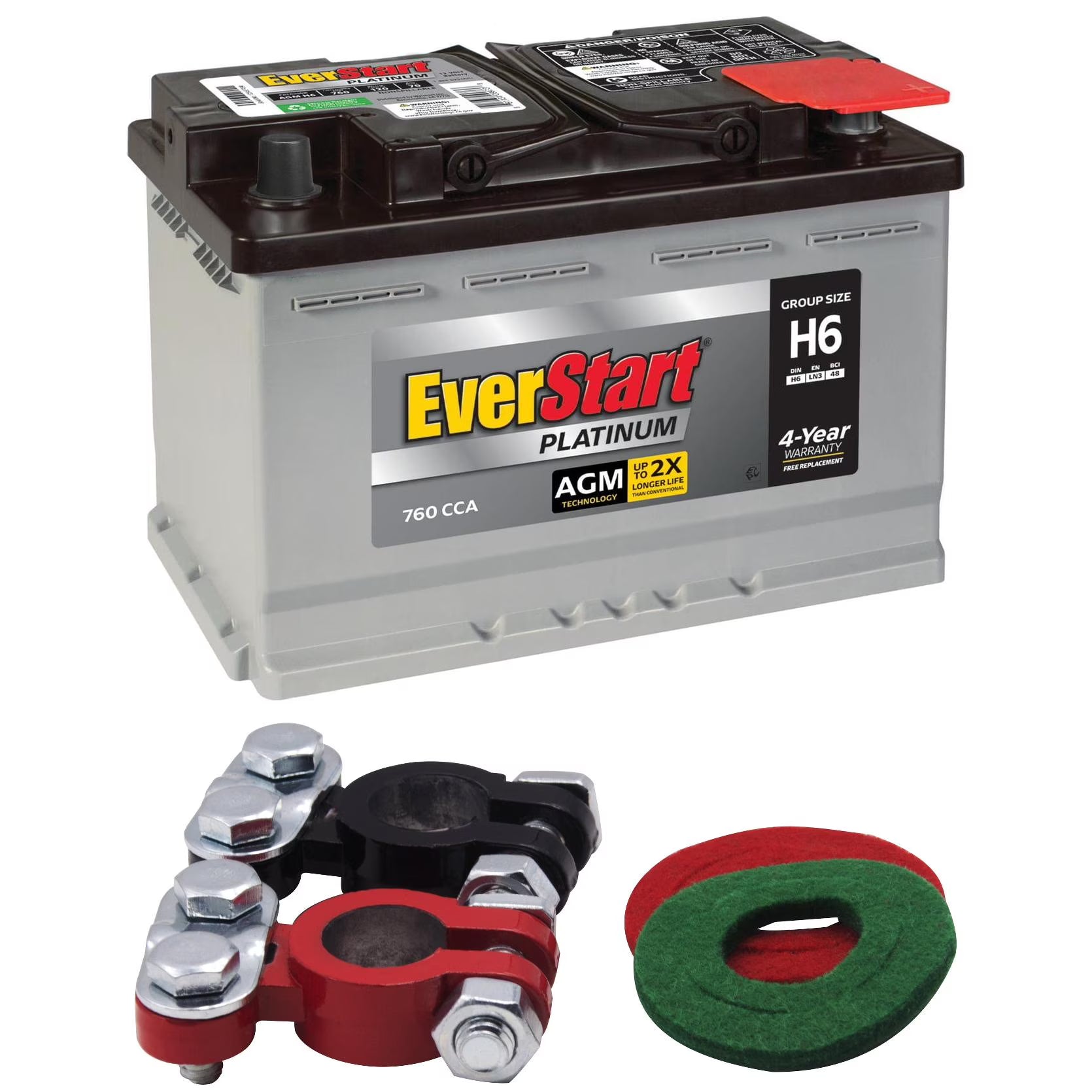 Everstart Platinum AGM Automotive Battery, Group H6 / LN3 / 48 12 Volt, 760 CCA with Top Post Epoxy Coated Battery Terminals