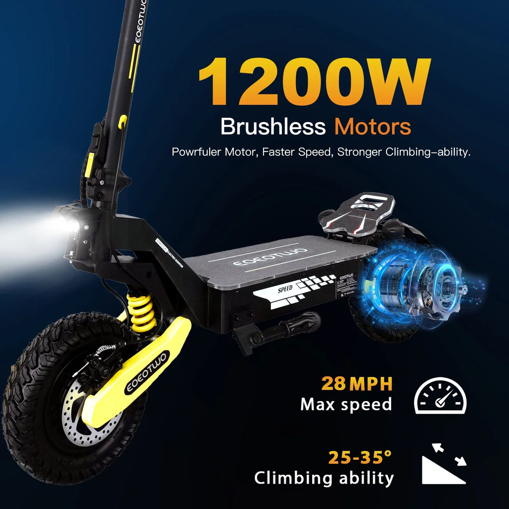 Off Road Electric Scooter for Adults, 1200W Motor Fast E Scooter, up to 28MPH Top Speed & 20miles Long Range, 11" Off - Road Tires, 330 lb MAX Load, Foldable
