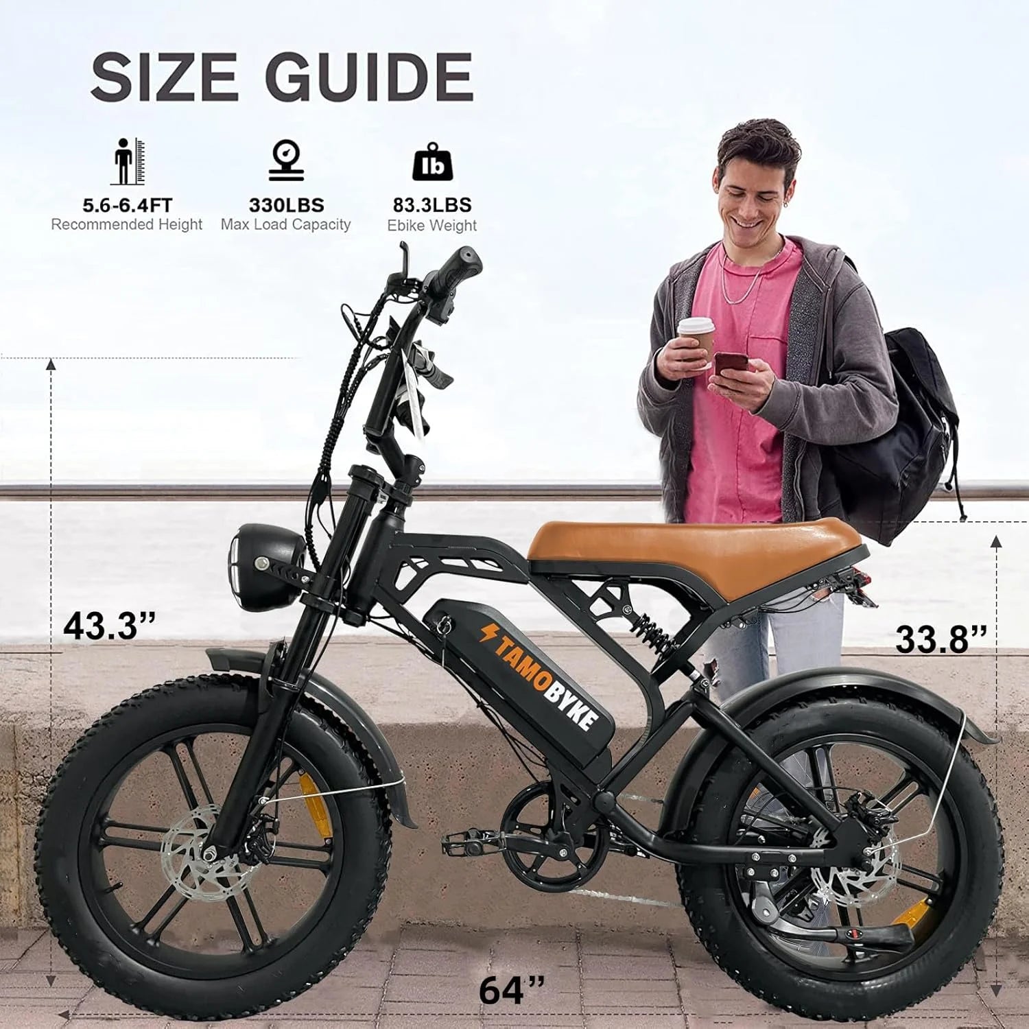 Tamobyke Electric Bike for Adults, Peak 1500W 28mph Mountain Ebike, 48V 15.6AH 20" Fat Tire Electric Bicycle Full Suspension UL2849