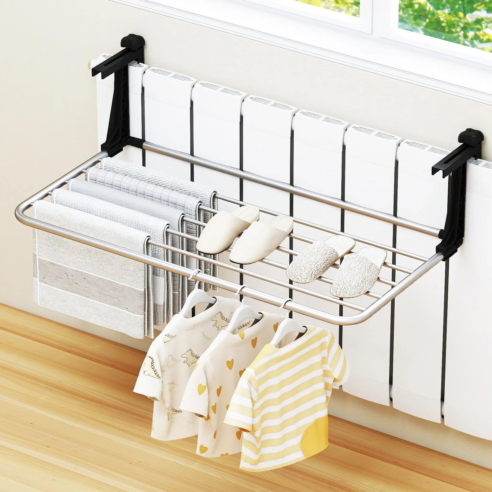 Tangkula Portable Clothes Drying Rack Aluminum Towel Rack with Adjustable and Foldable Brackets