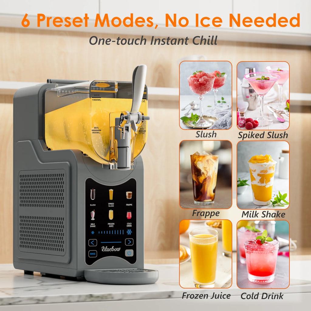 Bluebow Slushie Machine for Home, 88 oz Vessel Slush Maker with 6 Presets, No Ice Needed, Frozen Drink Maker for Smoothie, Frappe, Milkshakes and More