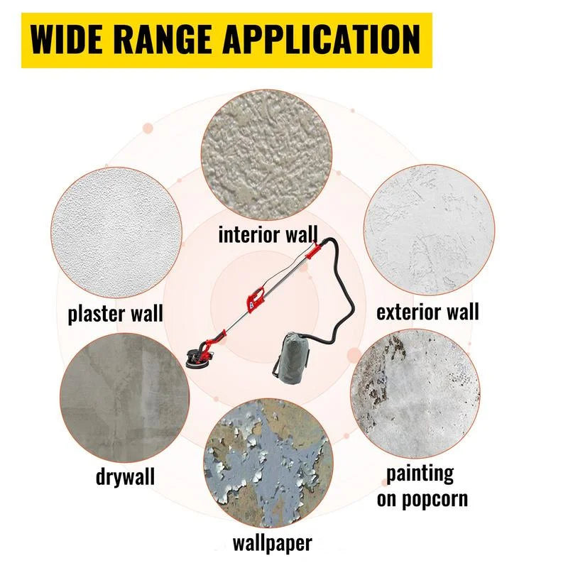 Drywall Sander 850W, Electric Drywall Sander, Electric Sander, with LED Strip Light and Vacuum Bag, Variable Speed 800 - 1750 RPM, Foldable Sheetrock Sander, with Telescope Handle, Wall Sander