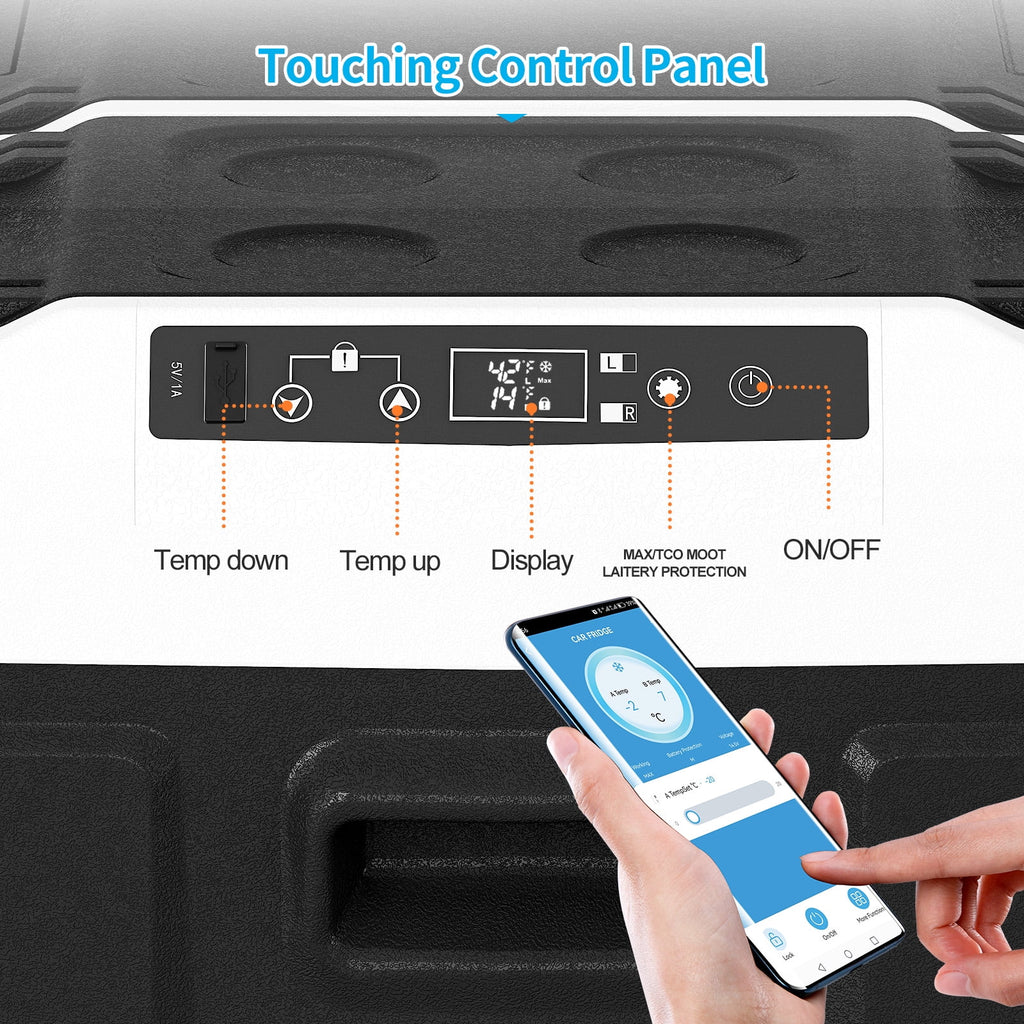 DISHUP 12V Portable Car Refrigerator, 53QT(50 L) Electric Cooler with Dual Zone, DC & AC, Ideal for RV, Camping, Travel, Truck