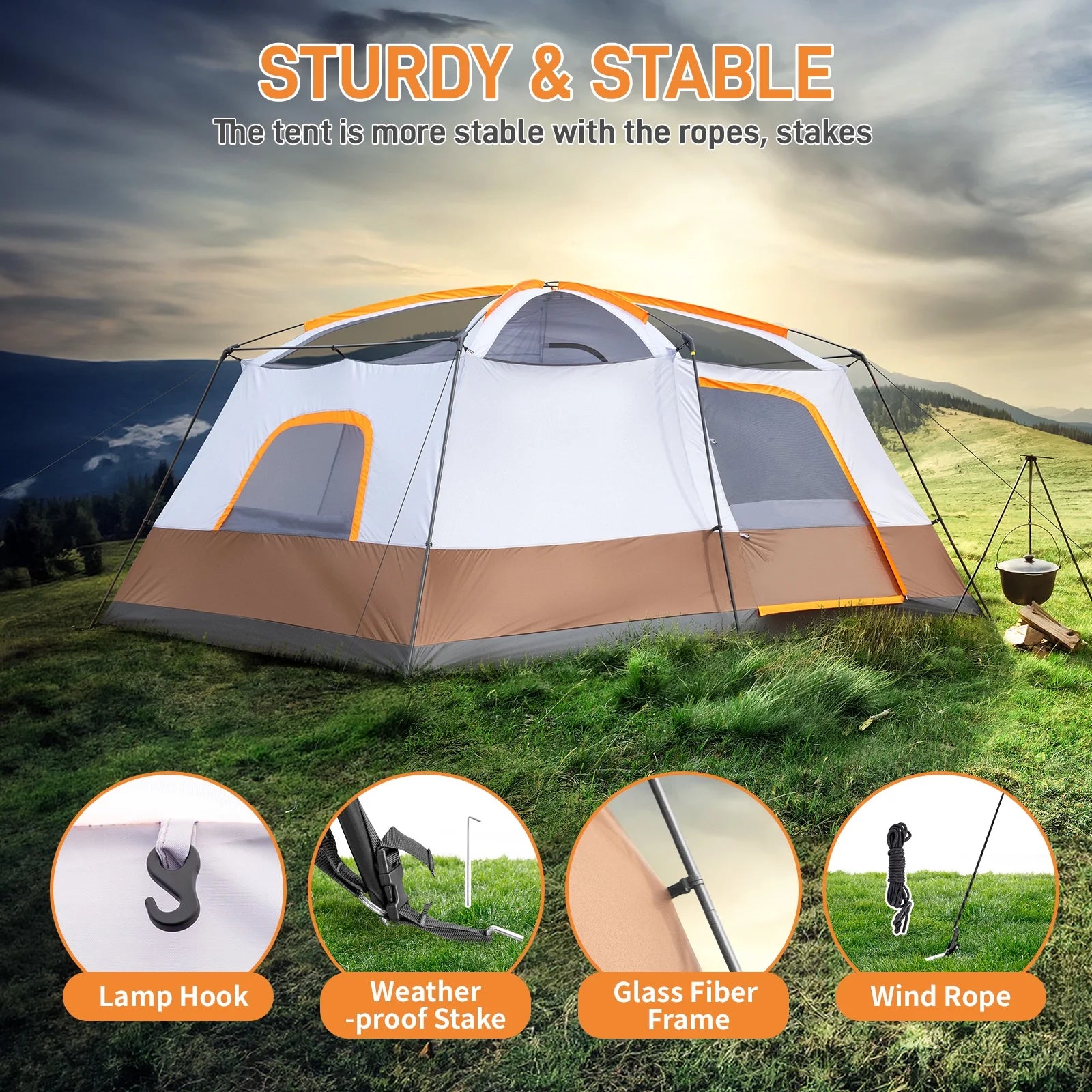 Zimtown 10 Person Tent Large Multi Room Tent for Family Camping Cabin Huge Tent with Carry Bag