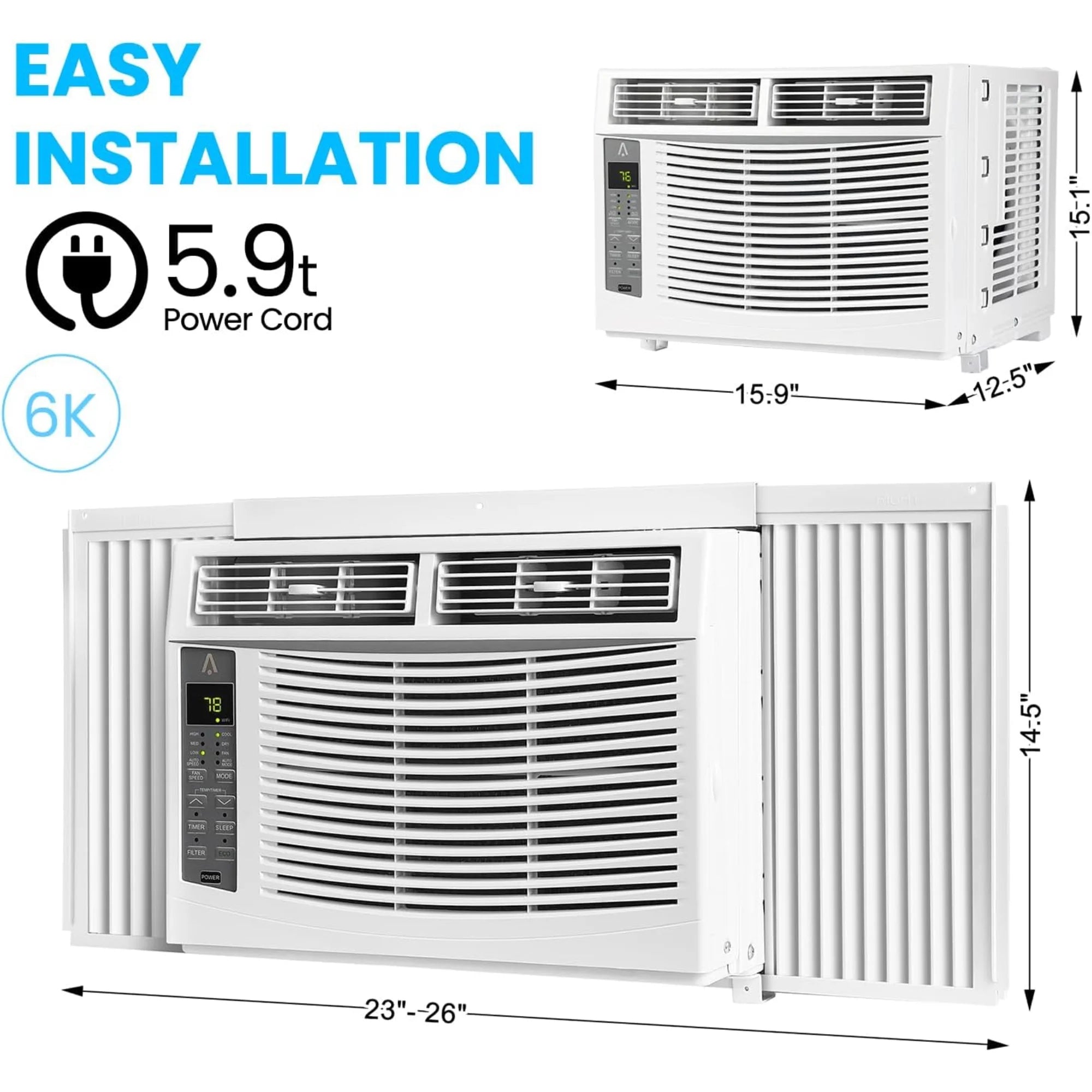 Garvee 5000 BTU Window Air Conditioner, Fast Cooling for Rooms up to 150 Sq. Ft, Window Ac Unit with 7 Level Temperature Setting, White