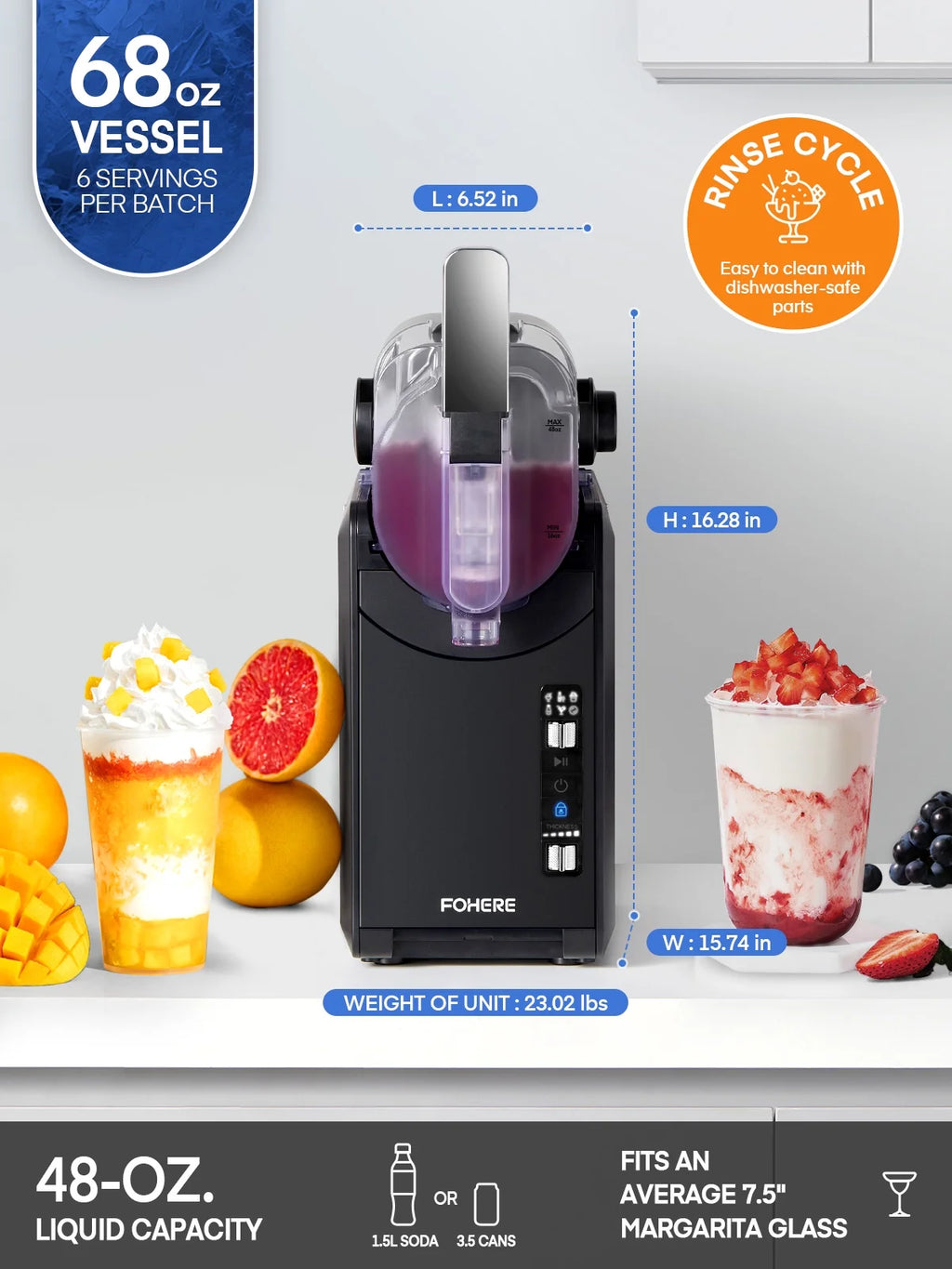 5 - in - 1 Slushie Machine, No Ice Needed, 15 Min Slushy Machine for Home with Self - Cleaning, Professional Frozen Drink Maker, 5 Preset Programs, Frozen Margaritas, Frapps, Milkshakes, and More, FOHERE