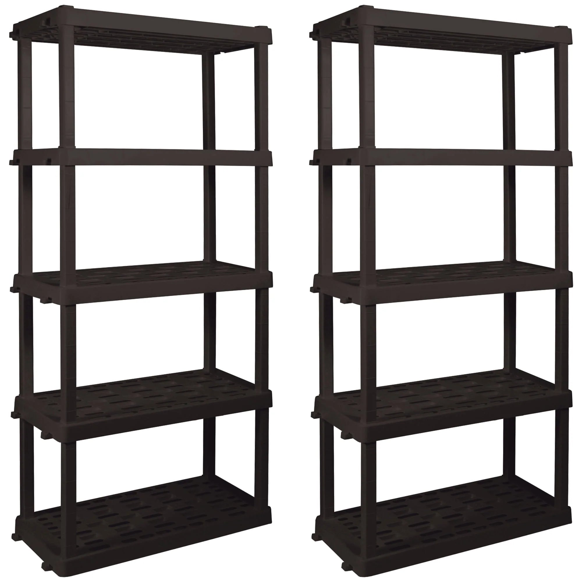 Hyper Tough Large 5 - Tier Shelving Unit, W36 x D18 x H74" Interlocking Multipurpose Organizer, Black, Pack of 2