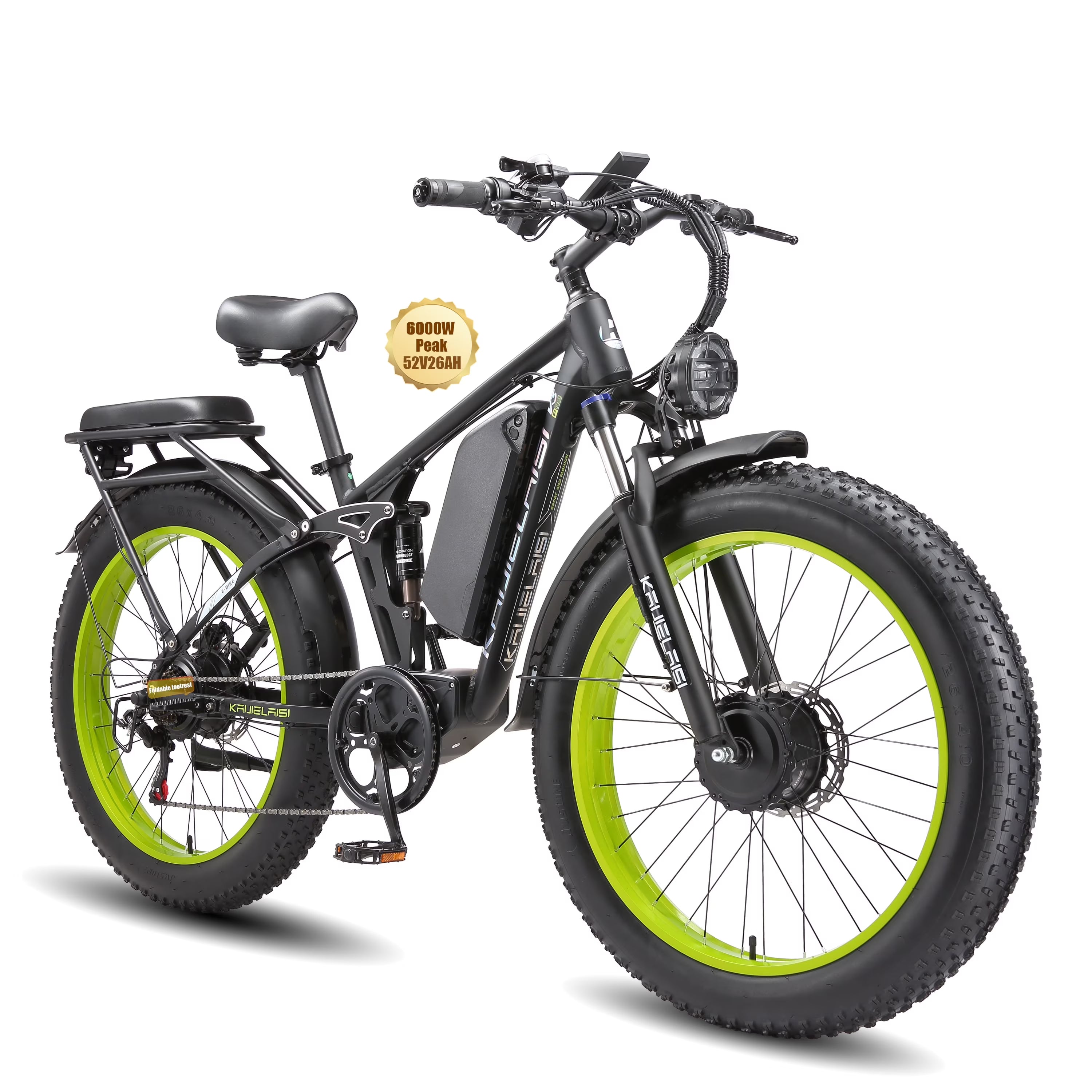 KAIJIELAISI Electric Bike for Adults, AWD Ebikes Dual Motor Peak 6000W, 26'' Fat Tire Bikes with 52V 26AH Battery Hydraulic Brake ​​electric Bicycle, 7 Speed Mountain Ebike UL 2849