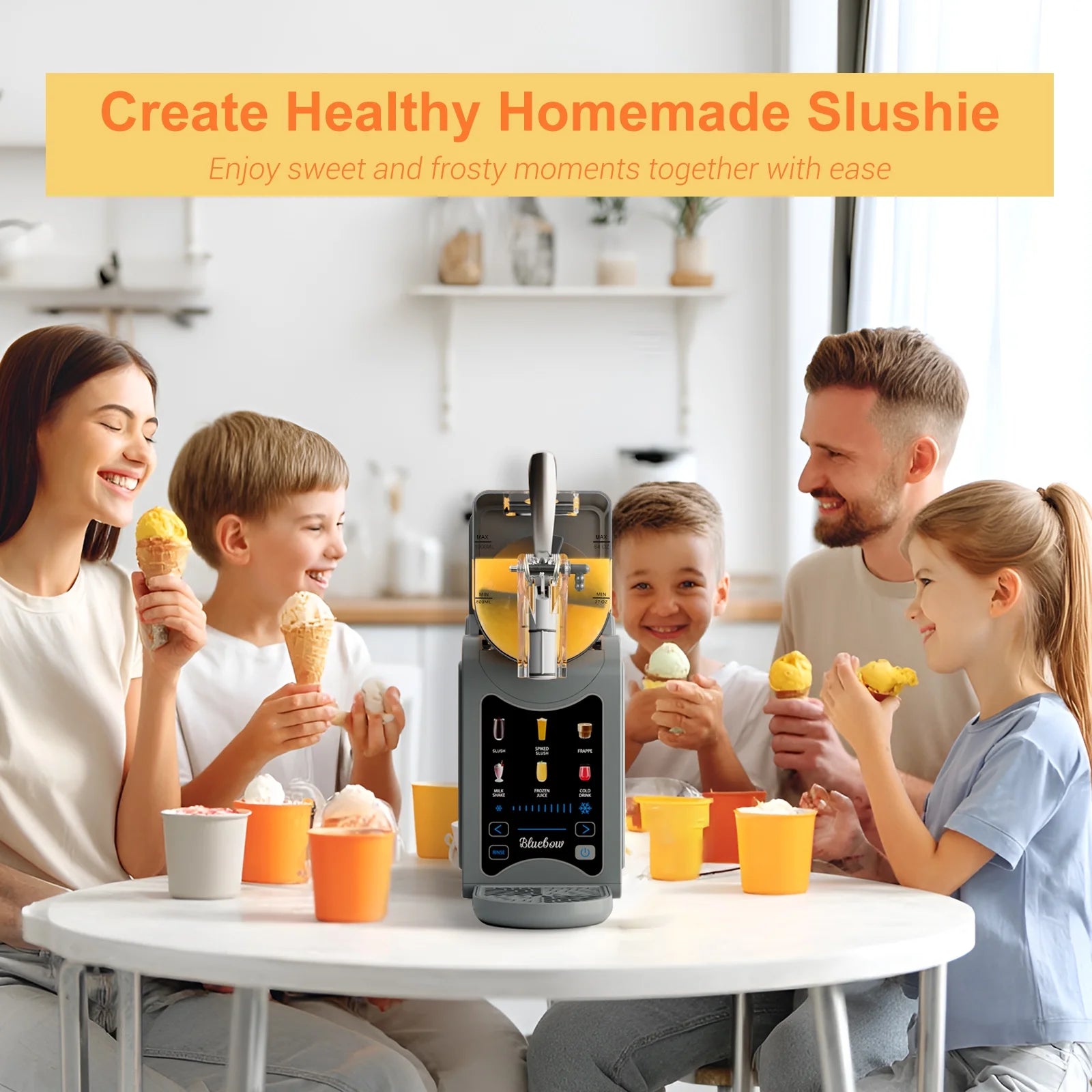 Bluebow Slushie Machine for Home, 88 oz Vessel Slush Maker with 6 Presets, No Ice Needed, Frozen Drink Maker for Smoothie, Frappe, Milkshakes and More