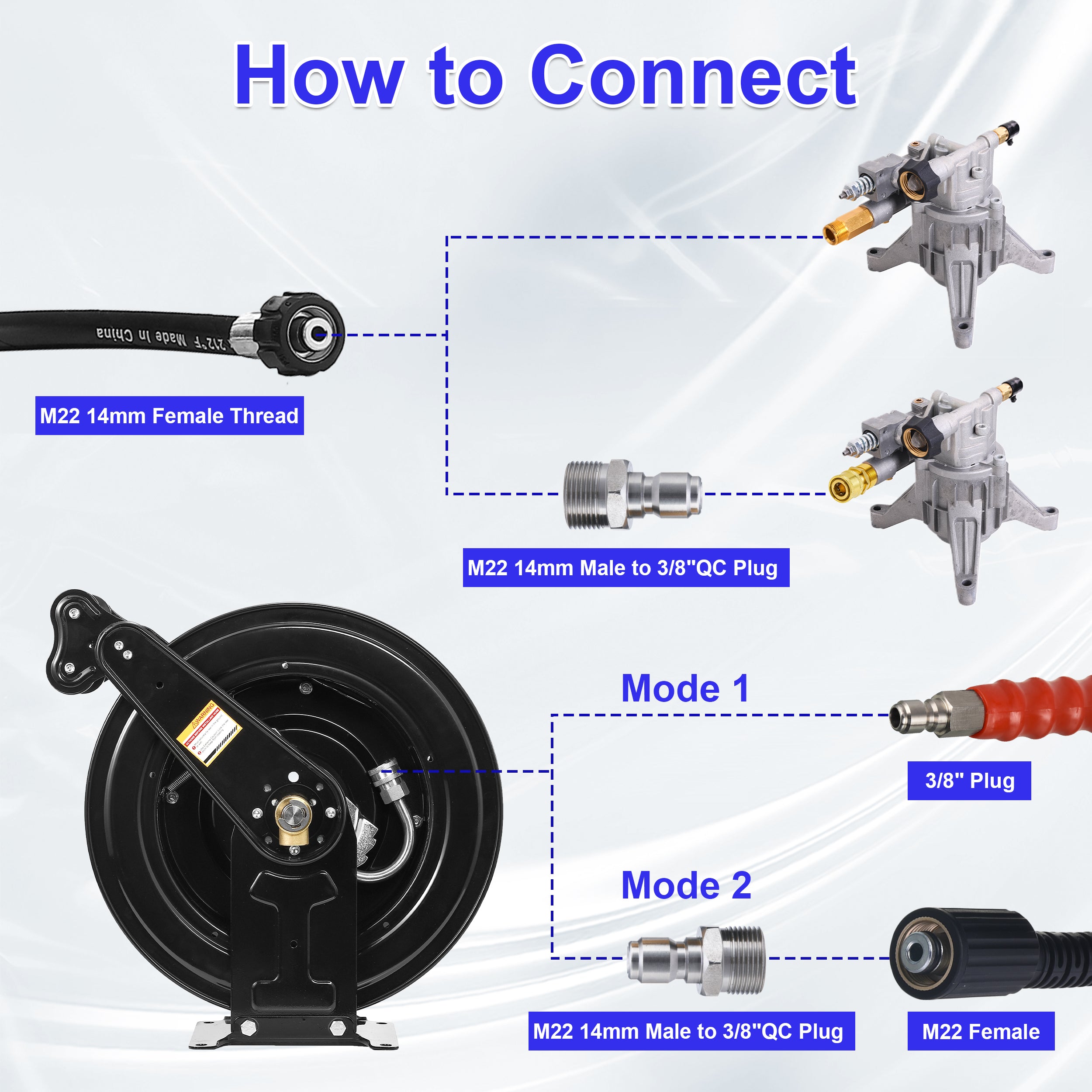 Auto - Retractable Pressure Washer Hose Reel, 50FT x 3/8" Heavy Duty Steel Power Washer Hose Reel Dual Arm, 4000 PSI