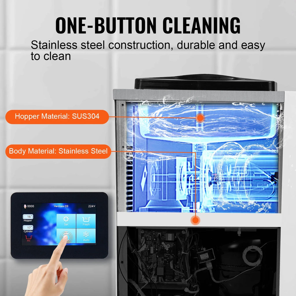 KFFKFF Commercial Ice Cream Machine 2.7 - 4gal/10 - 15 L/H 4 L Hopper Single Flavor Countertop Soft Serve Ice Cream Maker Auto Clean Pre - Cooling