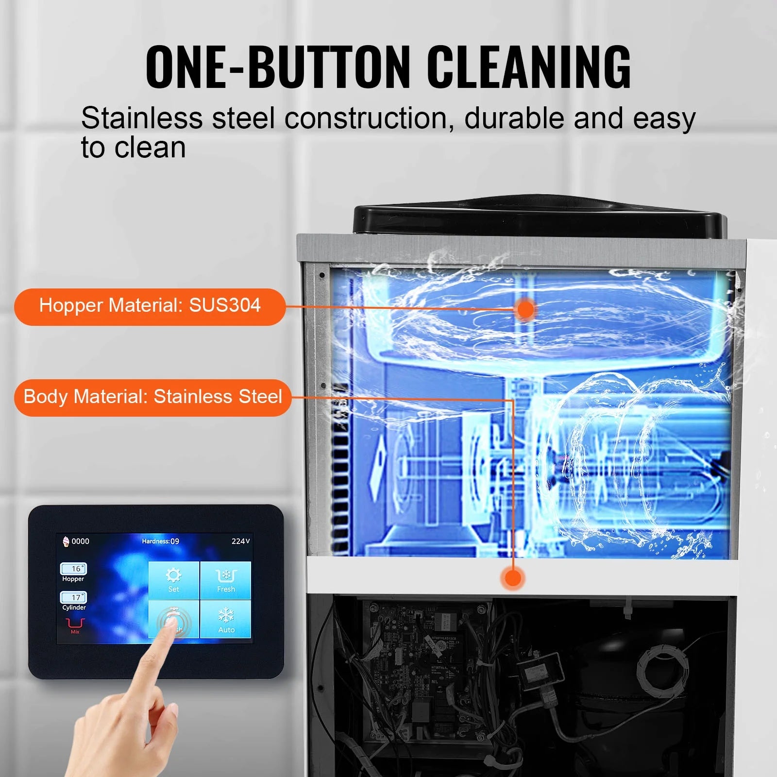 KFFKFF Commercial Ice Cream Machine 2.7 - 4gal/10 - 15 L/H 4 L Hopper Single Flavor Countertop Soft Serve Ice Cream Maker Auto Clean Pre - Cooling