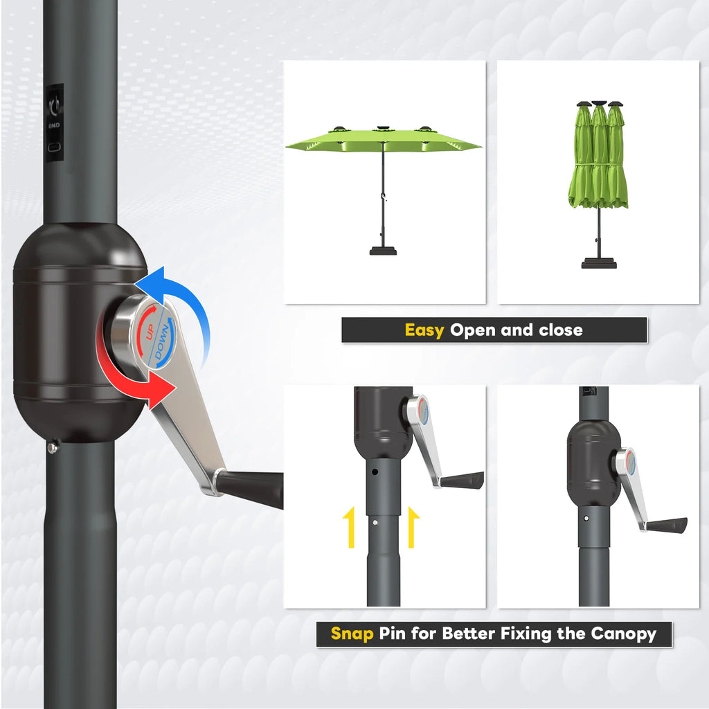 AECOJOY 15ft Patio Double-Sided Umbrella, 156 PCS Solar LED Light Outdoor Large Umbrella, Green