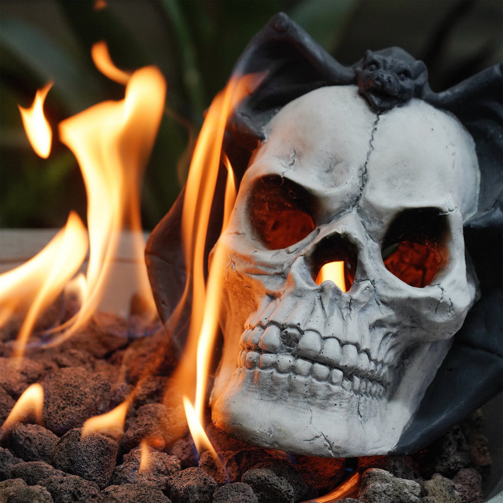 AECOJOY Fire Pit Demon Skull Gas Log for Ventless & Vent Free, Halloween Decor