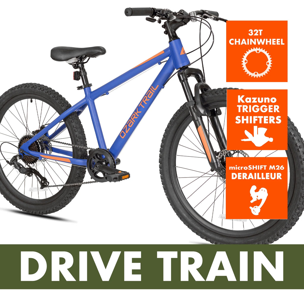 24" Ozark Trail Vibe Mountain Bicycle, 8 Speed, Black, Fits Riders 4'6" - 5'6", Teen