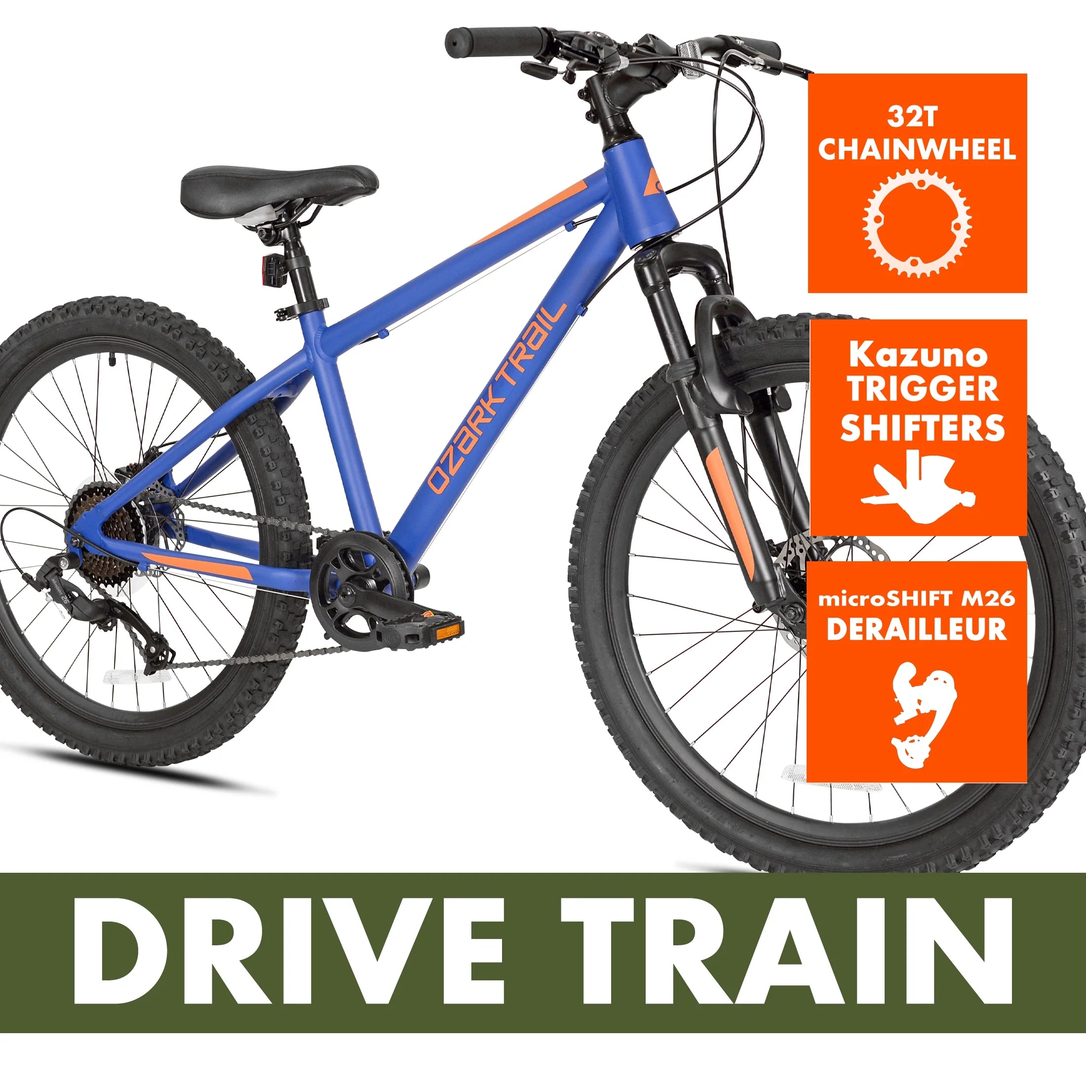 24" Ozark Trail Vibe Mountain Bicycle, 8 Speed, Black, Fits Riders 4'6" - 5'6", Teen