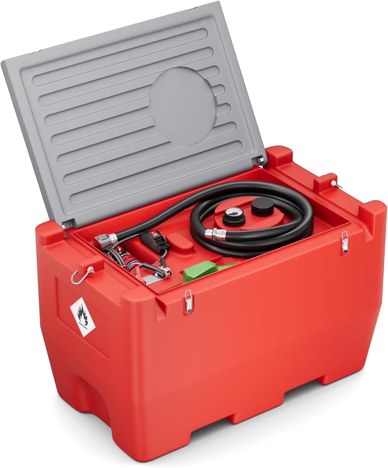 Fuel Transfer Tank, 50 Gallon for Gasoline & Diesel, Gas Tank with 10.6 GPM Fast Flow Rate 12V DC Transfer Pump, 13.1 Ft Power Cord Portable Gas Tank, Red