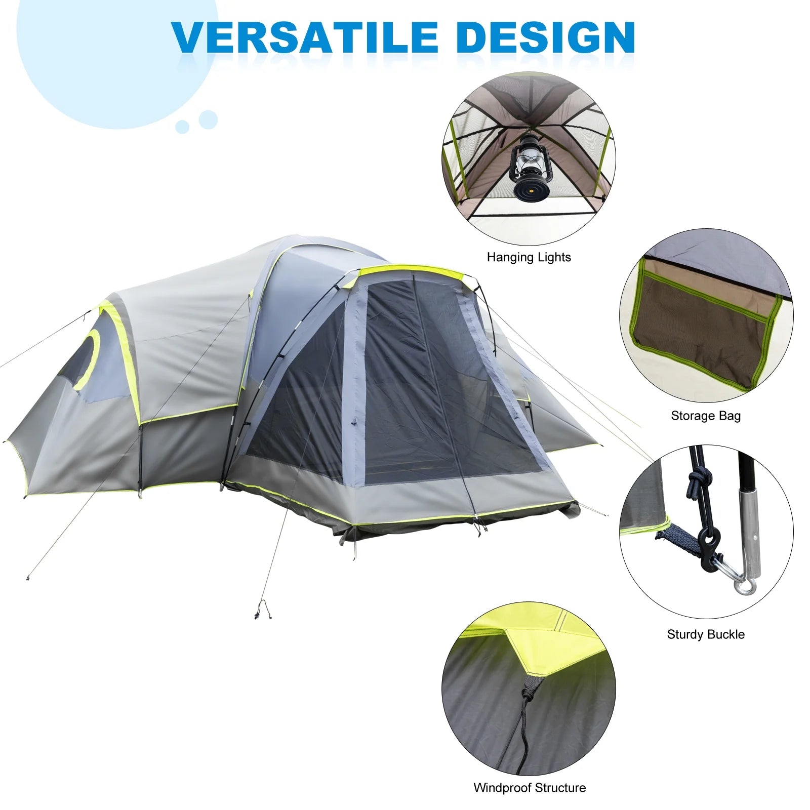 Zimtown 10 Person Tent Large Multi Room Tent for Family Camping Cabin Huge Tent with Carry Bag