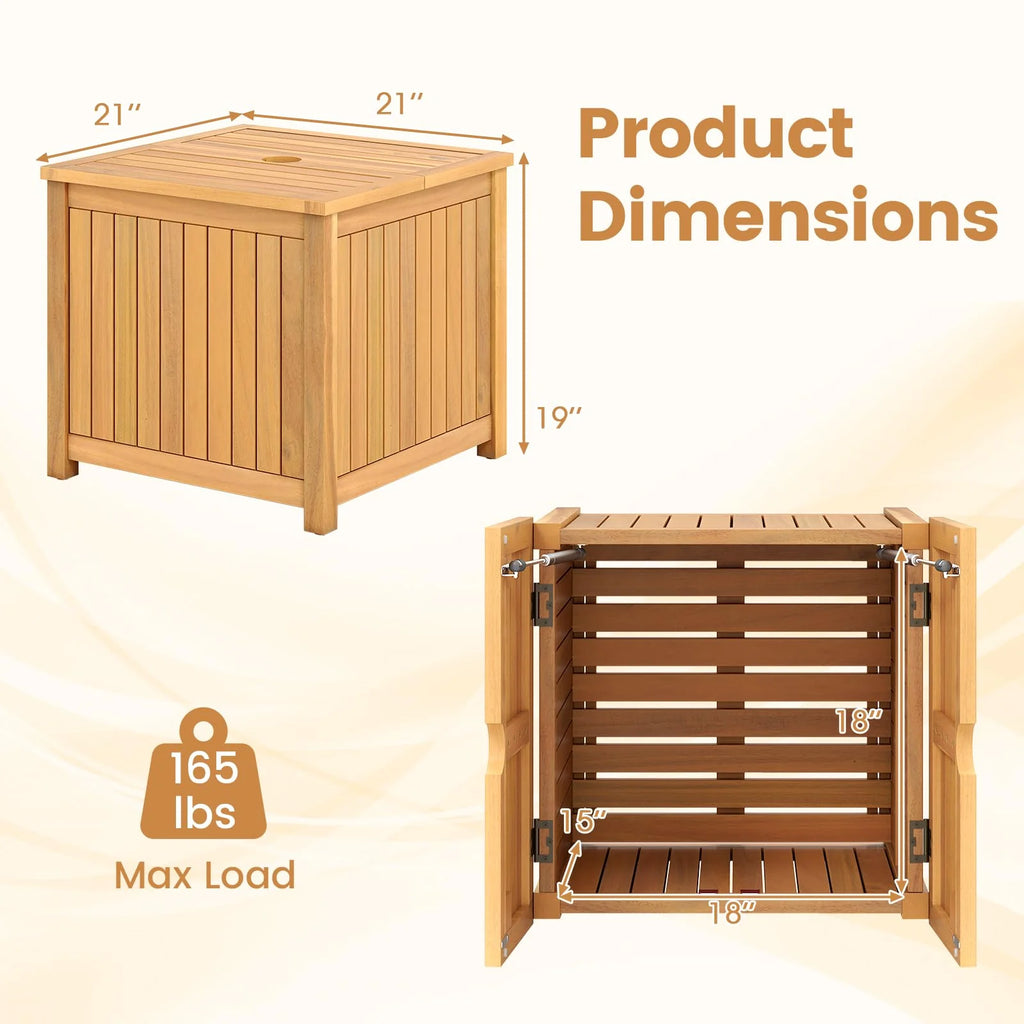 Tangkula 2-in-1 Outdoor Side Table with Storage Acacia Wood Slatted Coffee Table Square Slatted End Storage Box