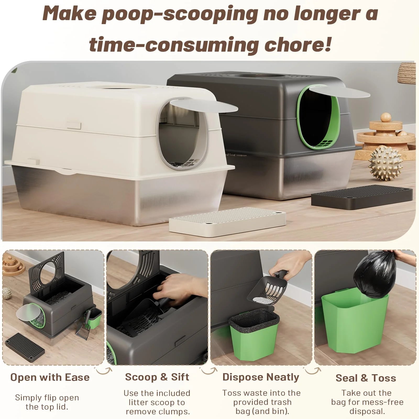 AECOJOY Extra Large Enclosed Stainless Steel Cat Litter Box Enclosure with Lid