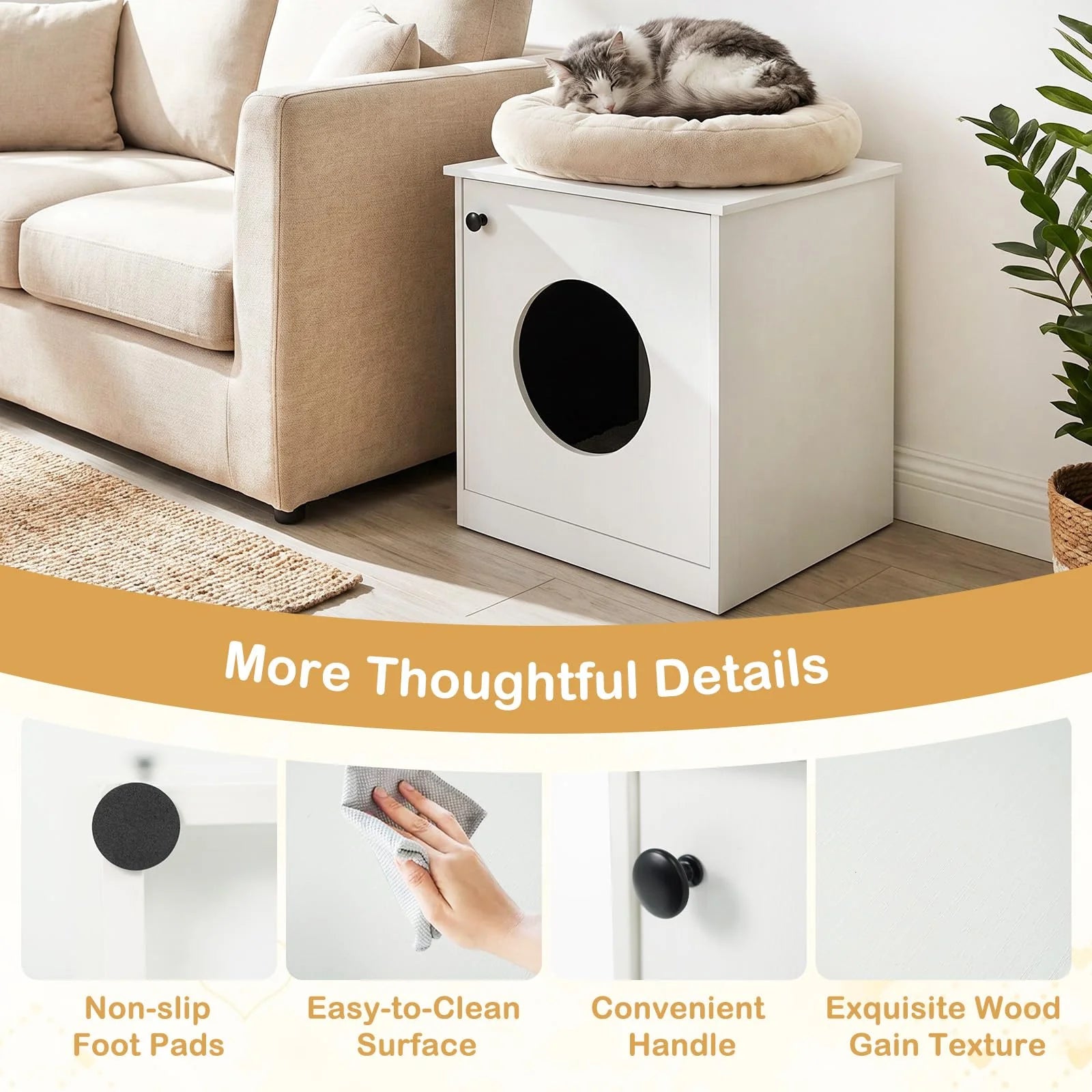 Tangkula 22 Inch Modern Hidden Cat Litter Box Furniture with Front Entry Door