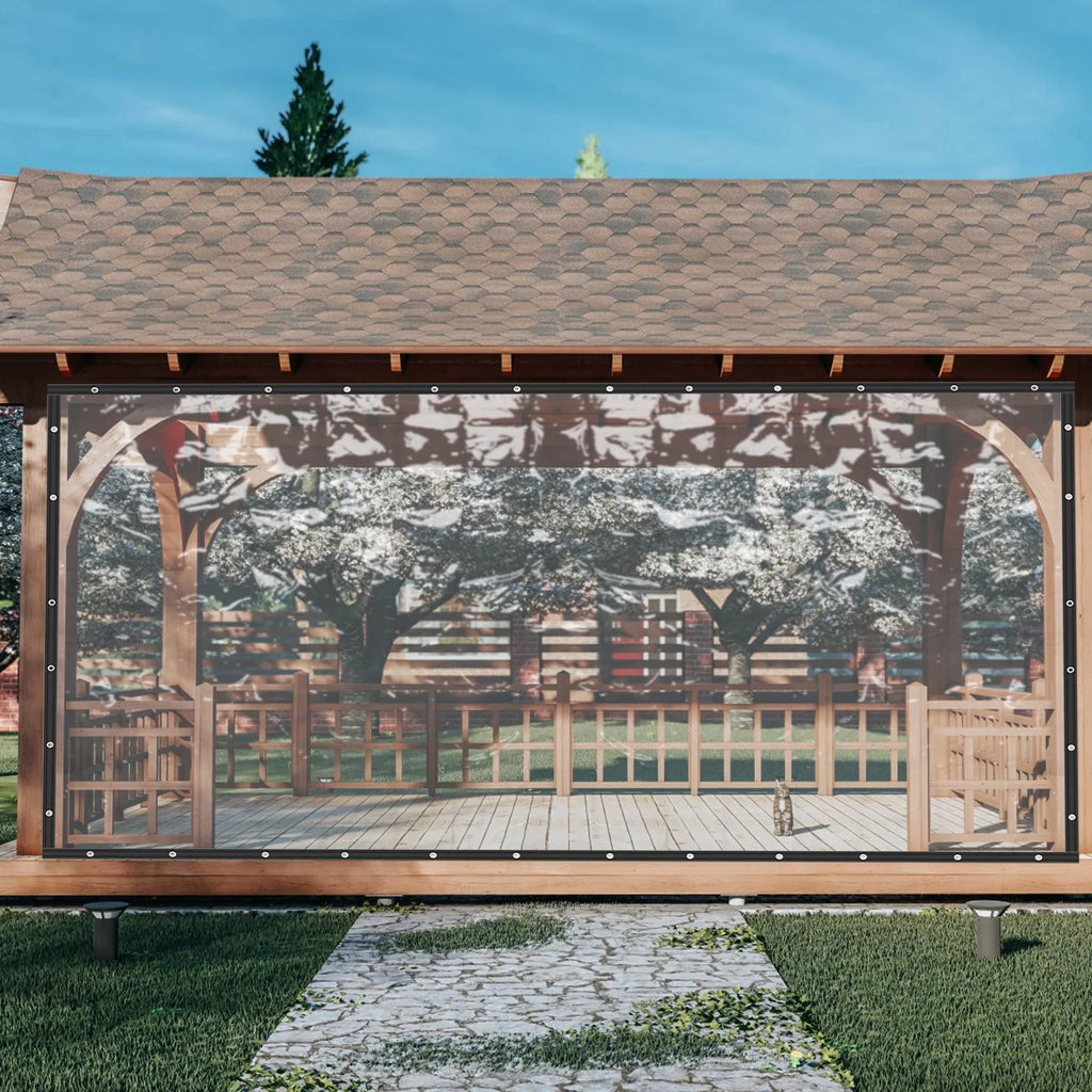 Clear Outdoor Clear PVC Tarp Curtain, Waterproof, Tear - Resistant, 8x16ft for Patios, Decks, Balconies, and Commercial Use