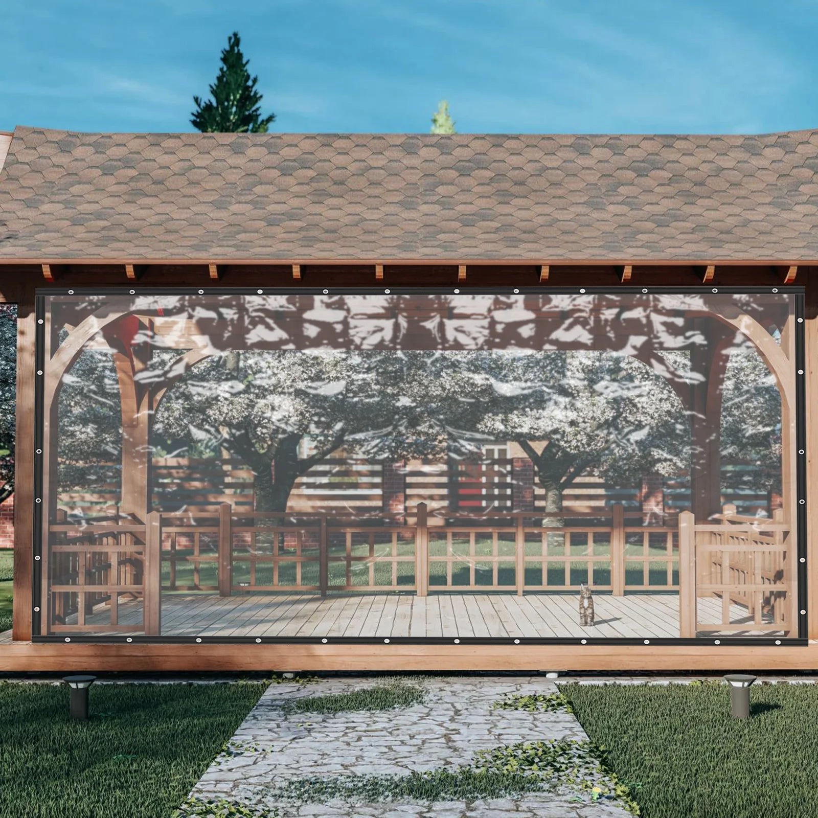 Clear Outdoor Clear PVC Tarp Curtain, Waterproof, Tear - Resistant, 8x16ft for Patios, Decks, Balconies, and Commercial Use