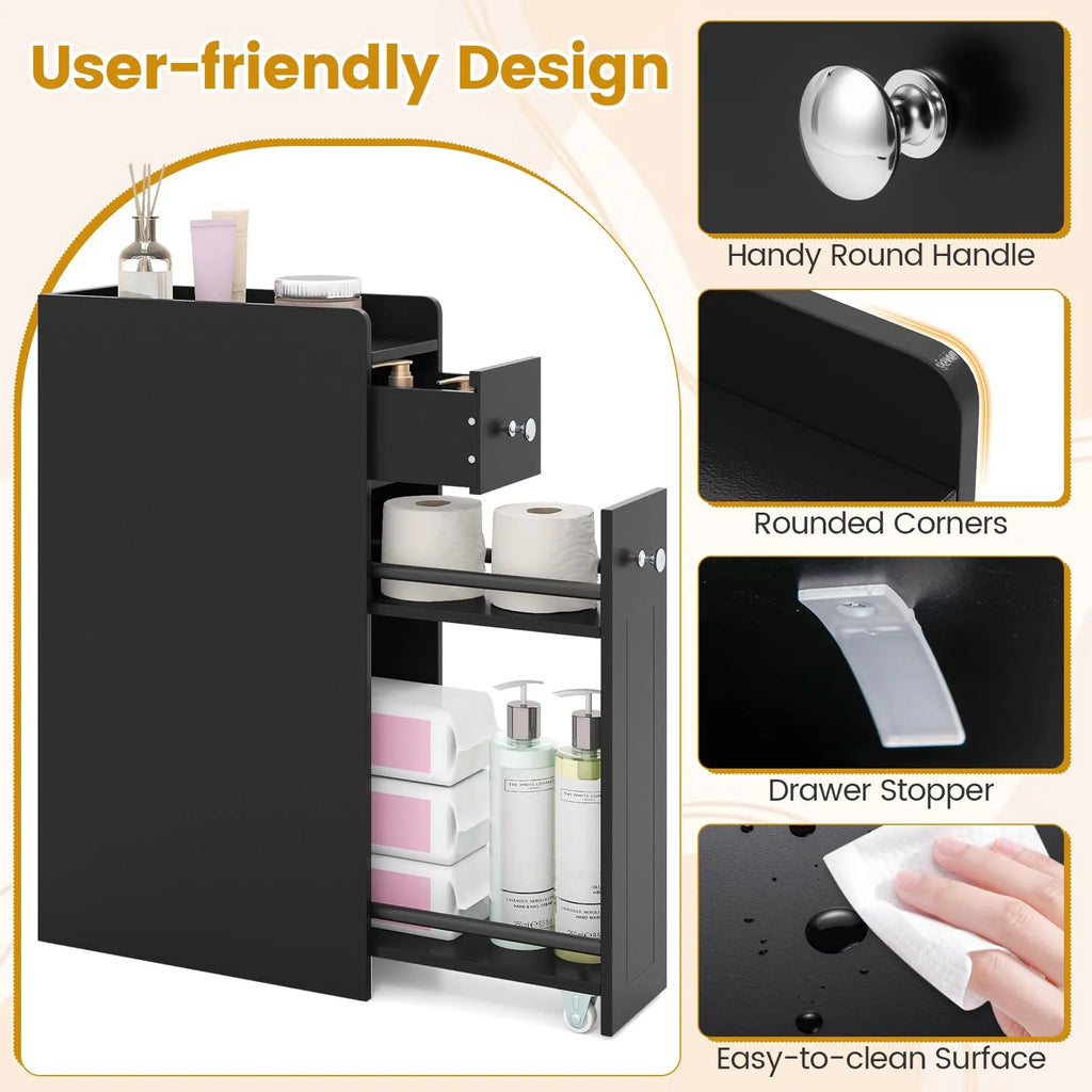 Tangkula Small Bathroom Storage Cabinet 4-Tier with Slide Out Drawers on Casters