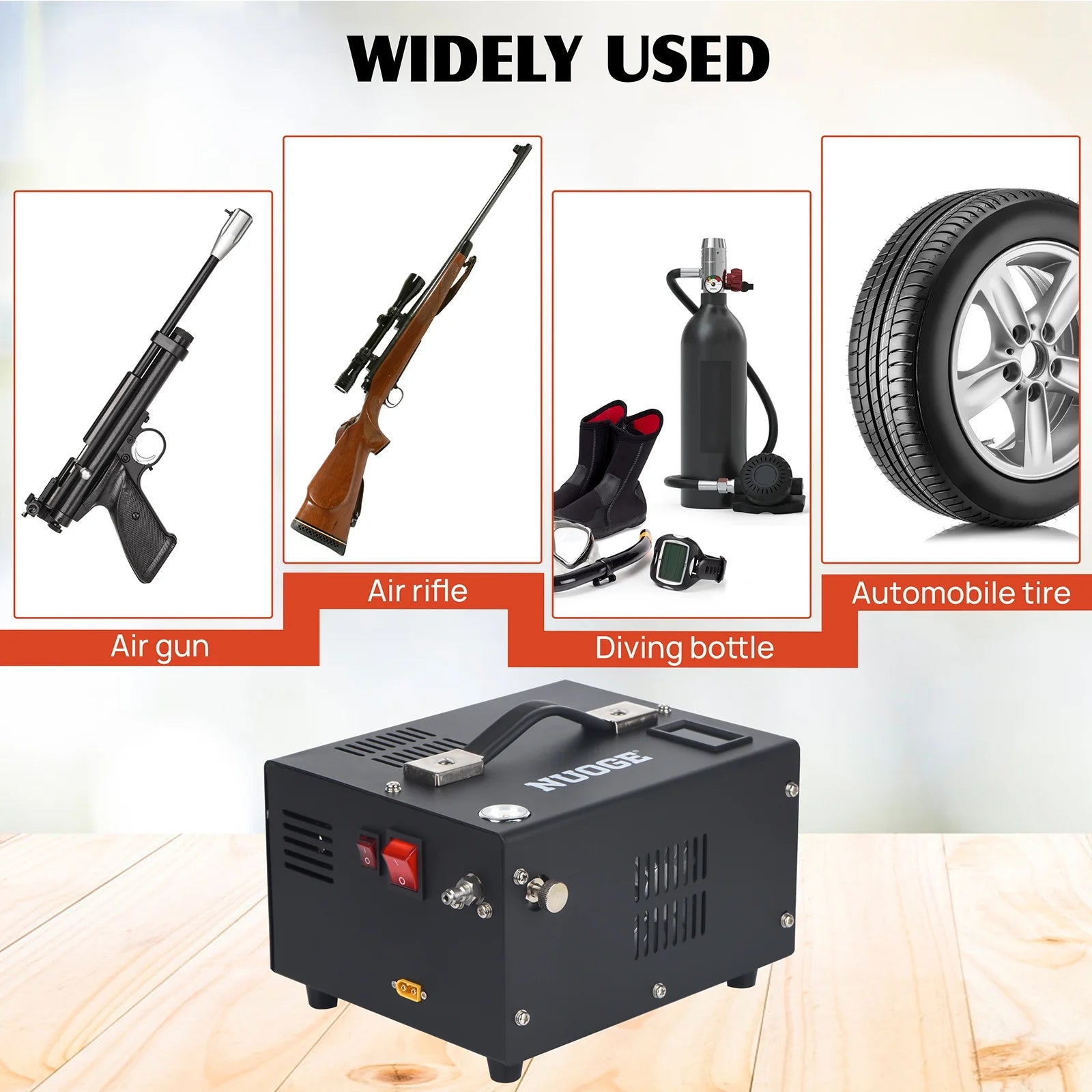 NUOGE Pcp Air Compressor, 4500psi 12V DC or 110V AC W/Converter Paintball/Scuba Tank Compressor Pump