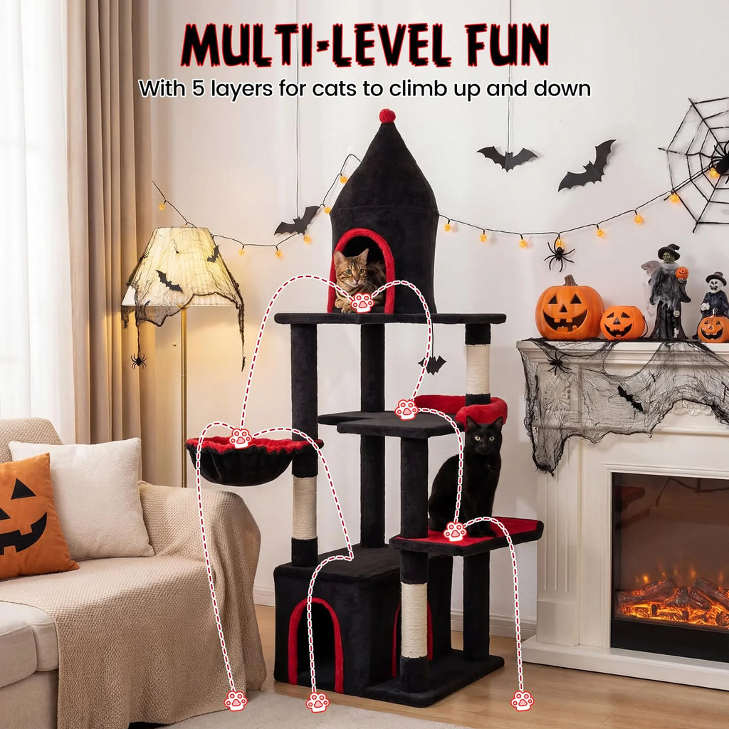 Tangkula Gothic Cat Tree 63 Inch Tall Halloween Cat Tower