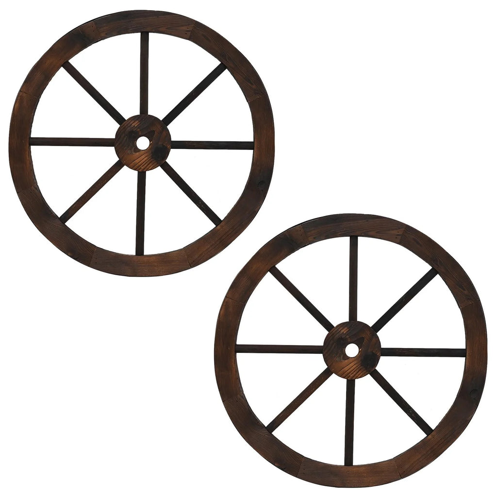 Tangkula 24 Inch Set of 2/4 Decorative Wooden Wagon Wheel Carbonized Solid Fir Wood