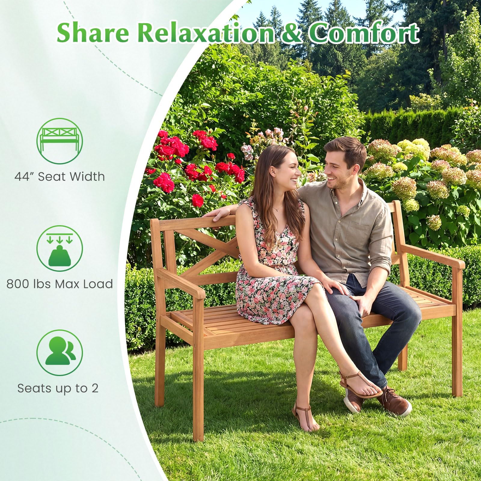 Tangkula Acacia Wood Outdoor Loveseat Bench 2-Person Patio Garden Bench