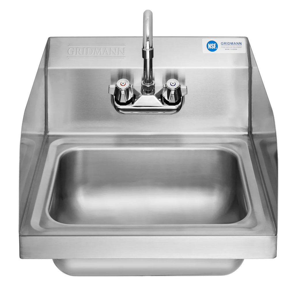 GRIDMANN Commercial NSF Stainless Steel Hand Washing Sink W/ Side Splashes & Faucet, Wall Mount