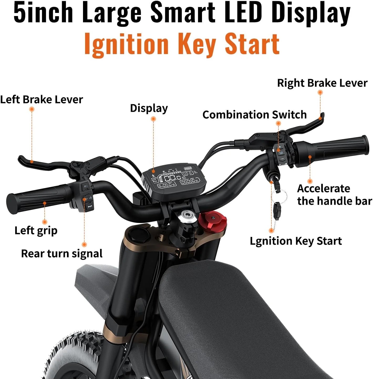 2000W Electric Dirt Bike for Adults Ridingtimes GT73 UL2849, Brushless Hub Motor, 18.2ah*2 Electric Bike with 25" Tires Digital Screen Carbon Steel, Black